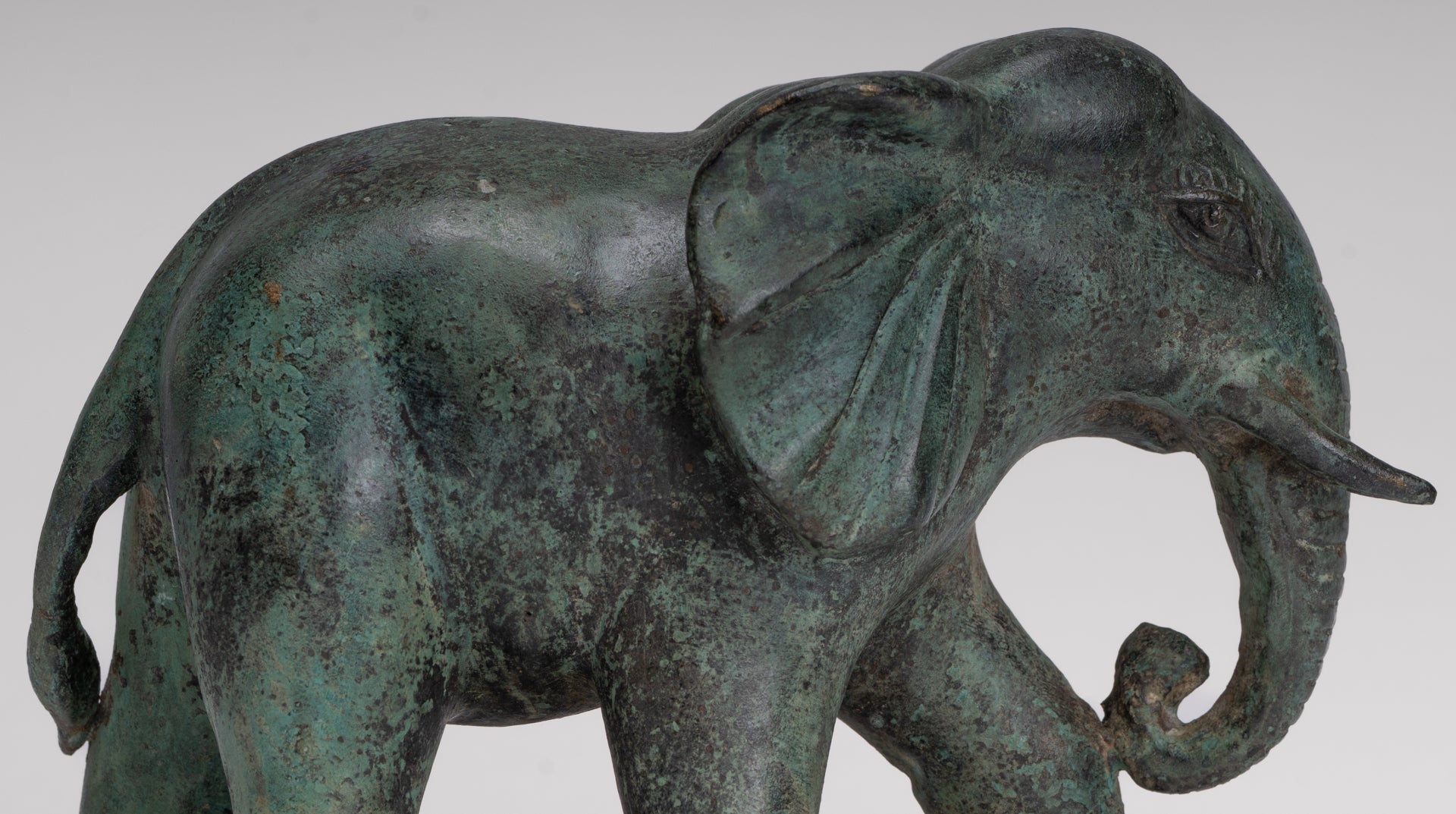 Antique Khmer Style Standing Bronze Elephant Statue - 14cm/6" Tall