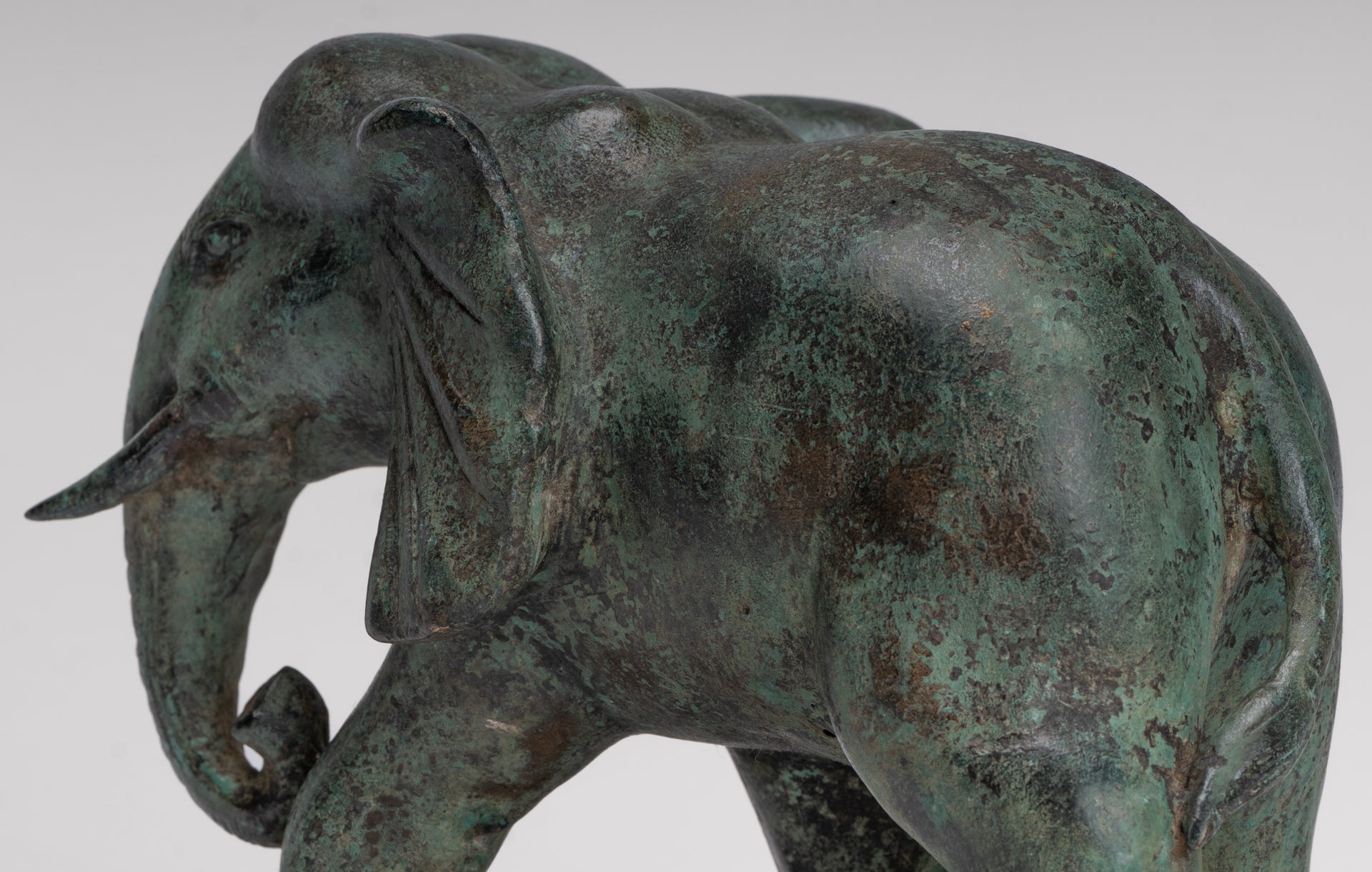 Antique Khmer Style Standing Bronze Elephant Statue - 14cm/6" Tall