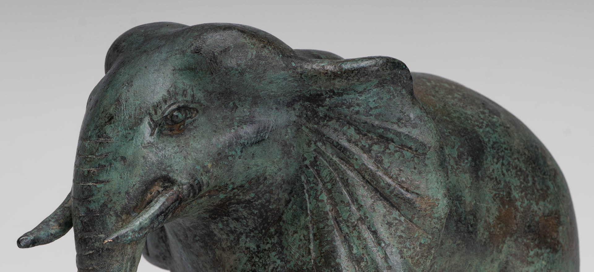 Antique Khmer Style Standing Bronze Elephant Statue - 14cm/6" Tall