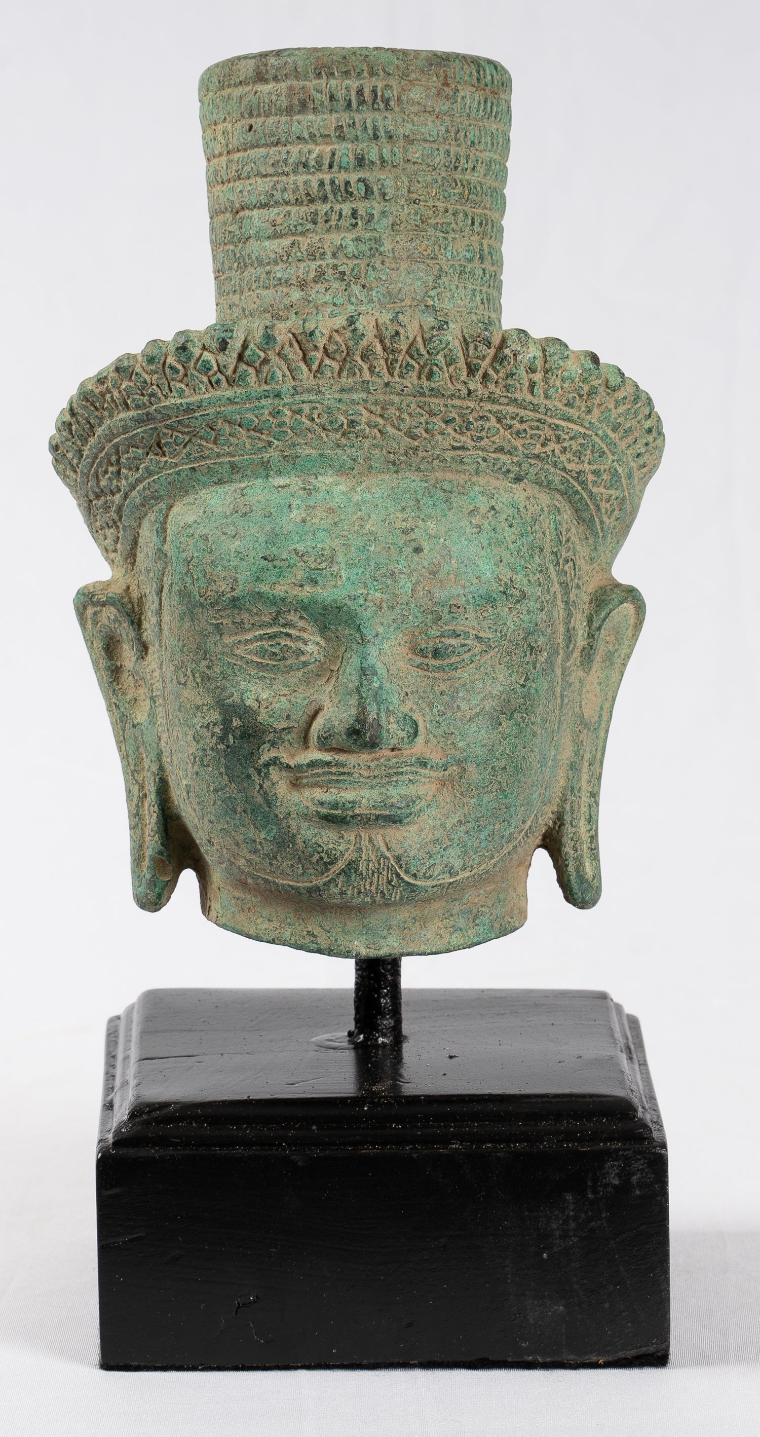 Vishnu Statue - Antique Khmer Style Koh Ker Bronze Vishnu Head Statue - Protector - 23cm/9"