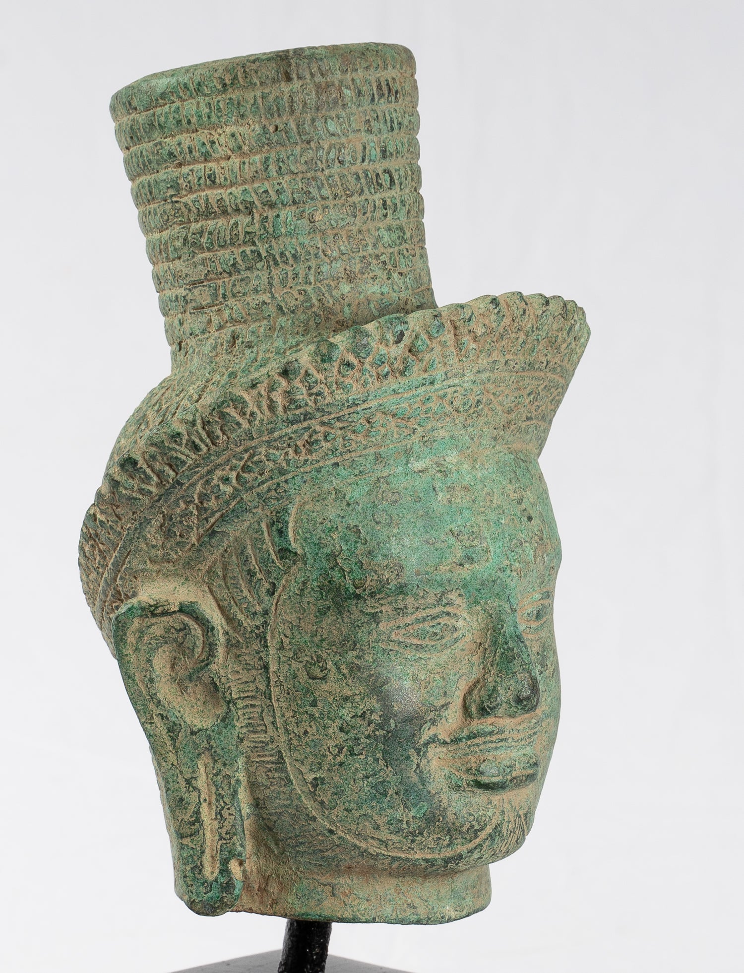 Vishnu Statue - Antique Khmer Style Koh Ker Bronze Vishnu Head Statue - Protector - 23cm/9"