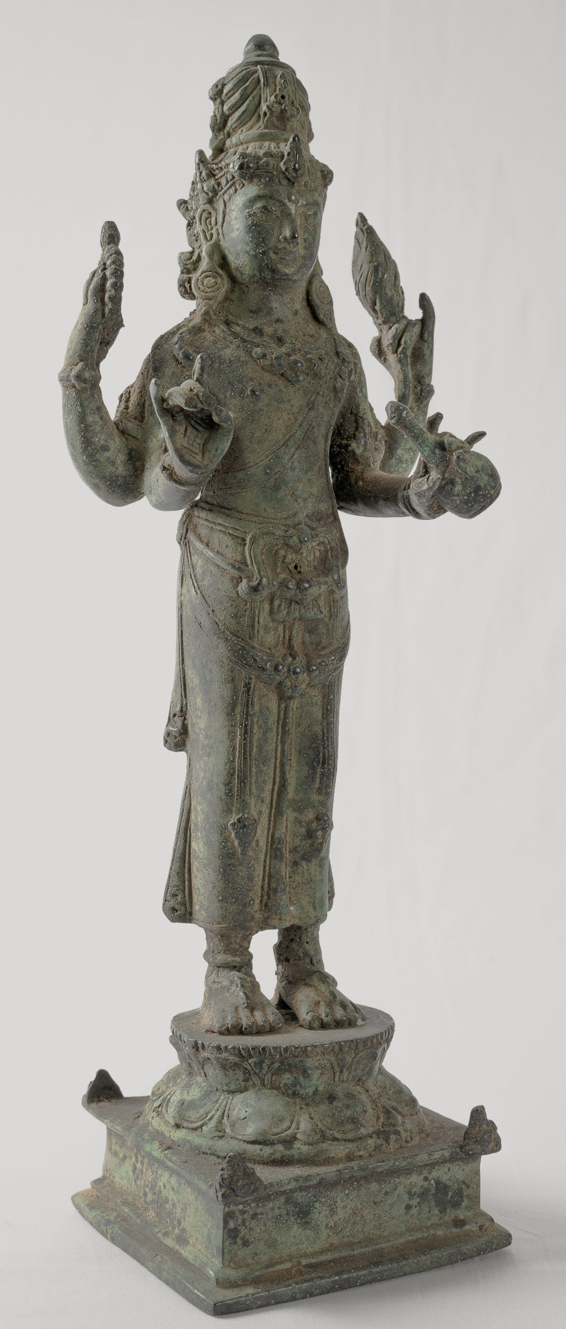 Shiva Statue - Antique Java Style Majapahit Standing Bronze Shiva Statue - 31cm/12"