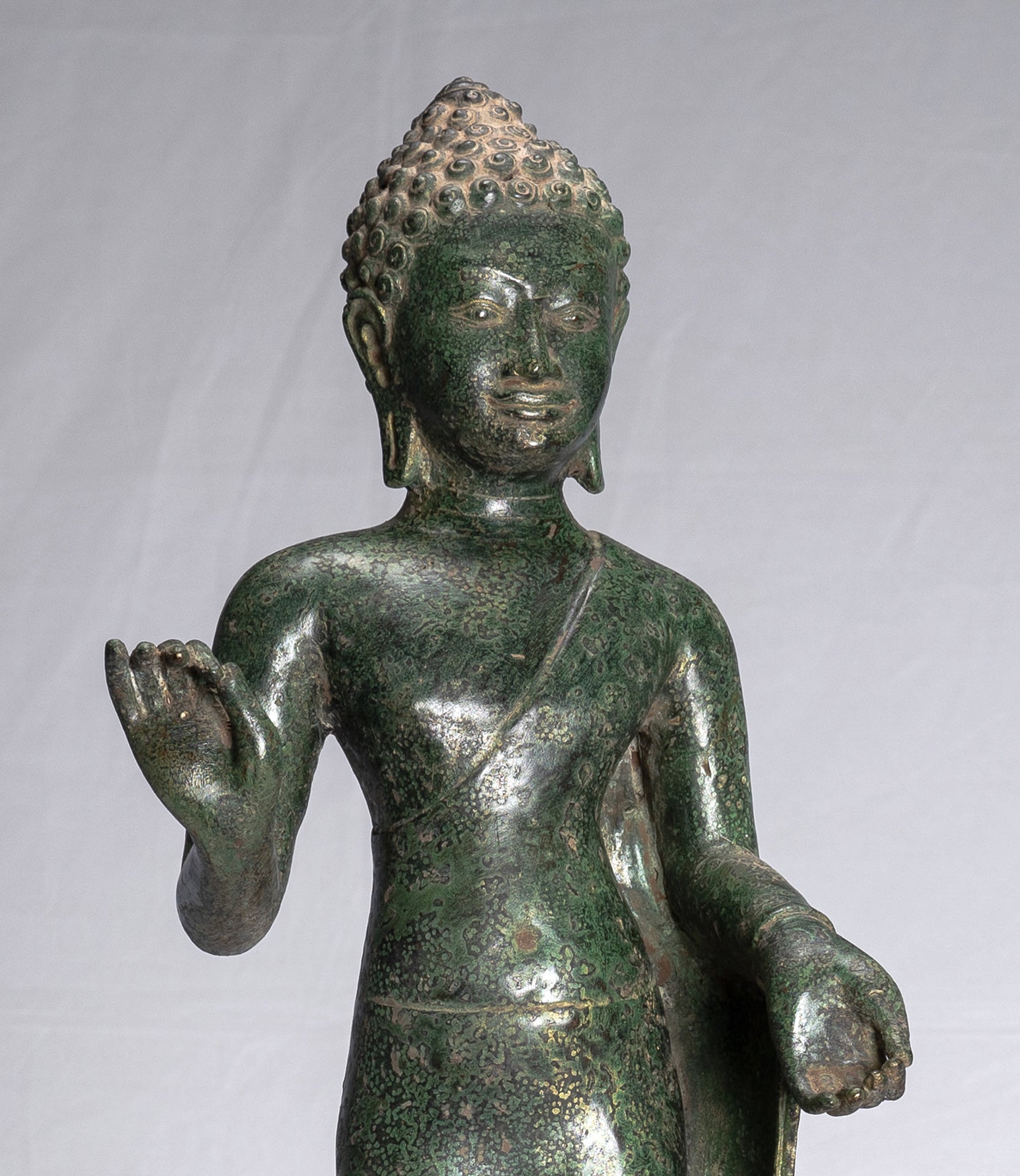 Buddha Statue - Antique Thai Style Dvaravati Bronze Standing Preaching Buddha Statue 55cm/22"