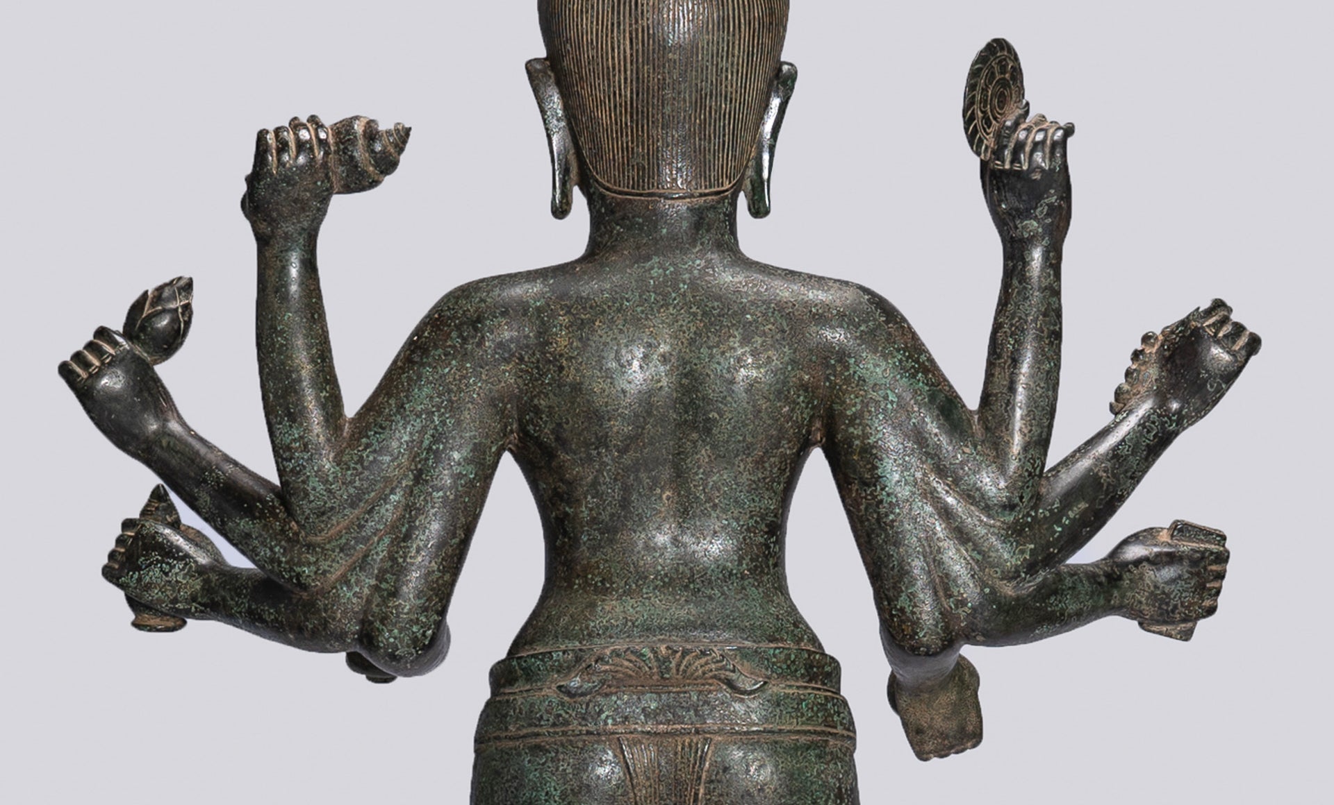 Large Antique Khmer Style Standing Bronze Bayon Style Lokeshvara Statue - 122cm/49"