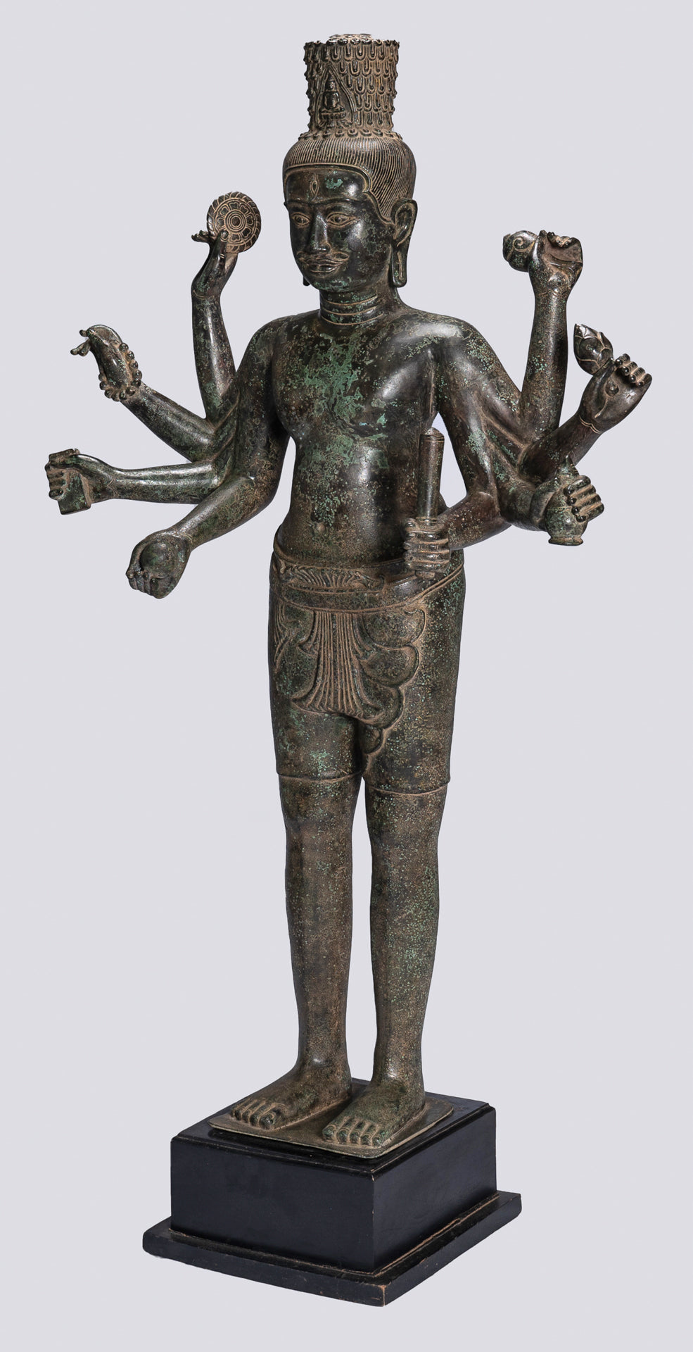 Large Antique Khmer Style Standing Bronze Bayon Style Lokeshvara Statue - 122cm/49"
