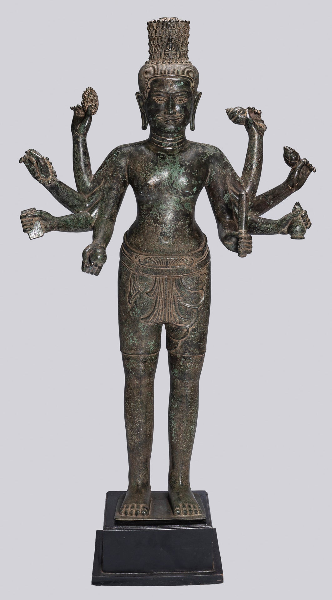 Large Antique Khmer Style Standing Bronze Bayon Style Lokeshvara Statue - 122cm/49"