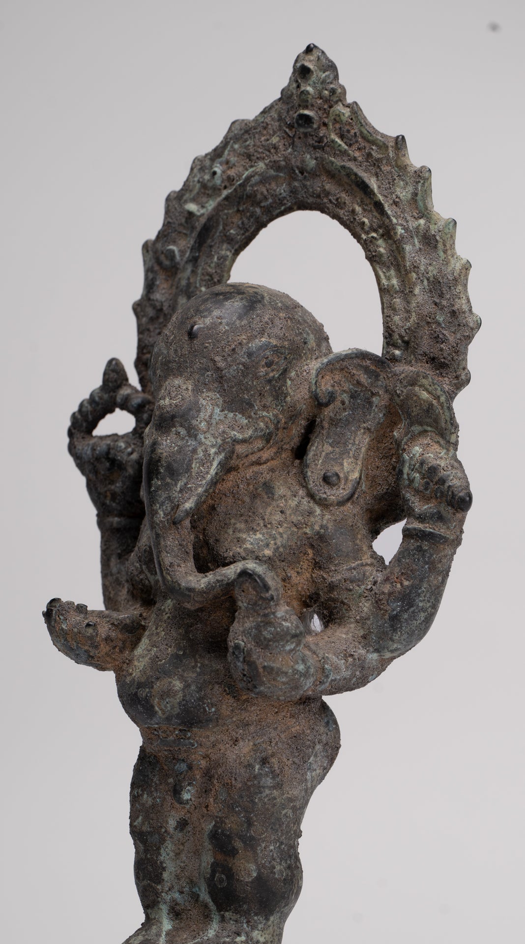 Ganesha Statue - Antique Vietnamese Style Bronze Standing Cham Four-Arm Ganesha Statue - 25cm/10"
