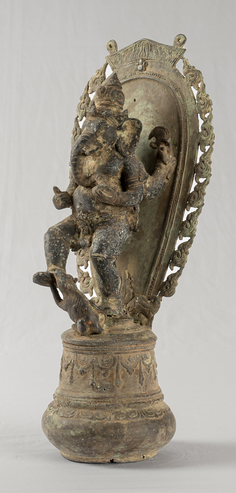 Ganesha Statue - Antique Javanese Style Bronze Dancing Indonesian Ganesha Statue - 42cm/17"