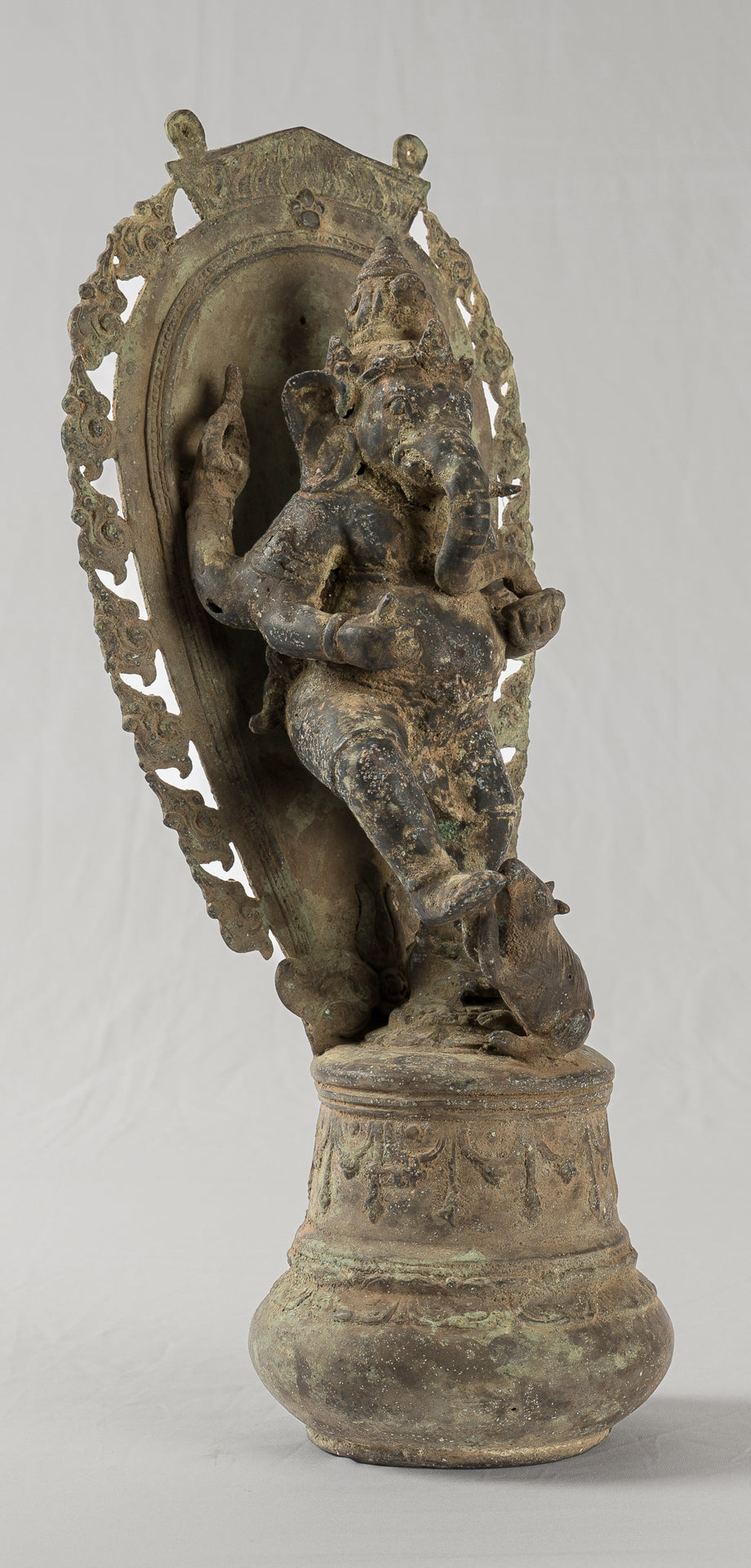 Ganesha Statue - Antique Javanese Style Bronze Dancing Indonesian Ganesha Statue - 42cm/17"