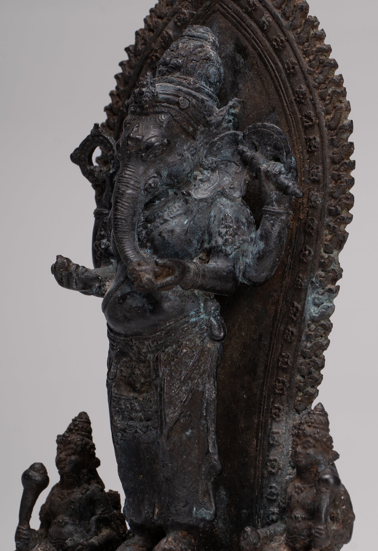 Ganesha Statue - Antique Javanese Style Bronze Standing Four Arm Ganesha Statue - 31cm/12"
