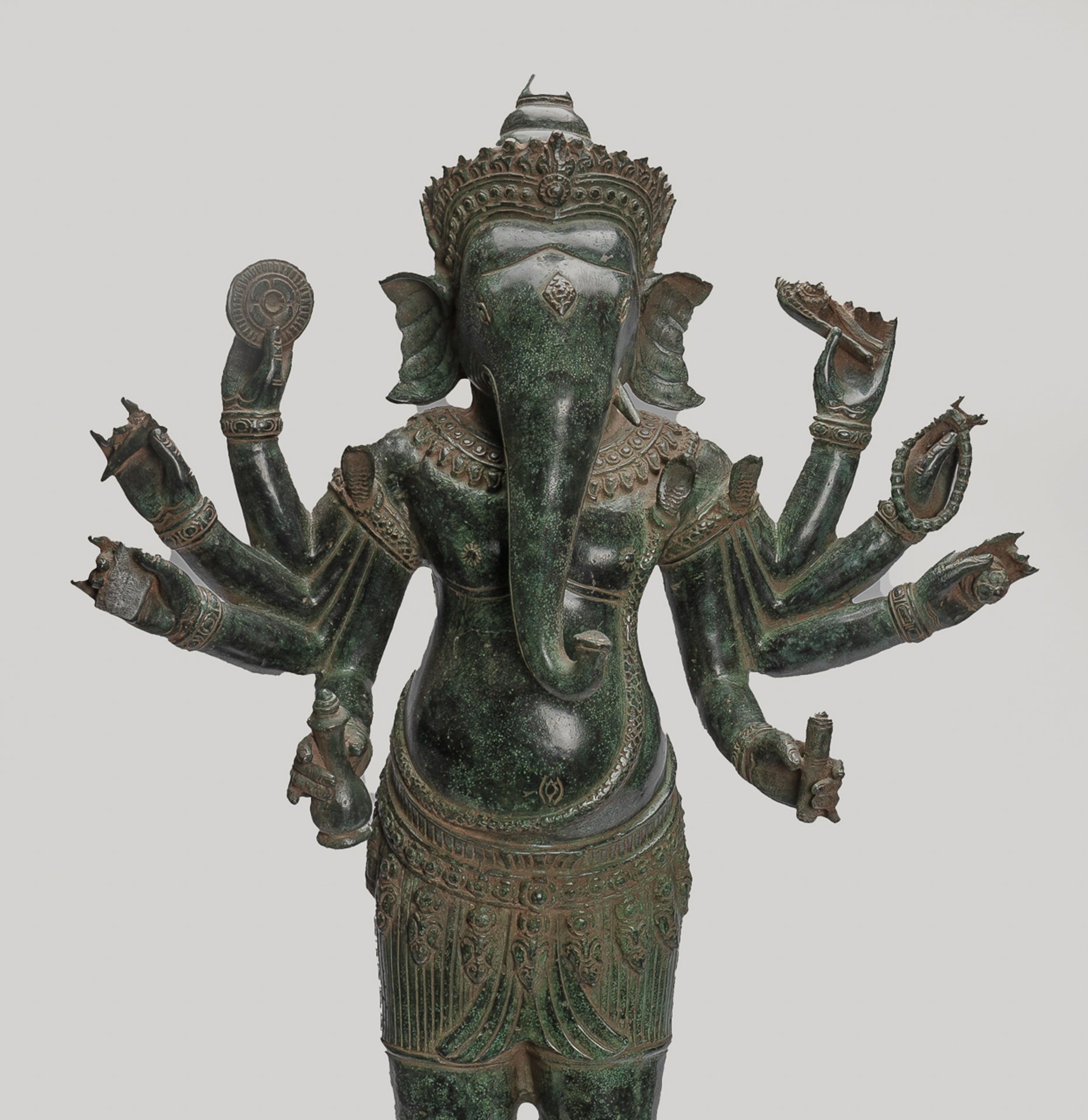 Antique Khmer Style Standing Bronze Bayon Ganesha Statue and Yoni - 86cm/34"