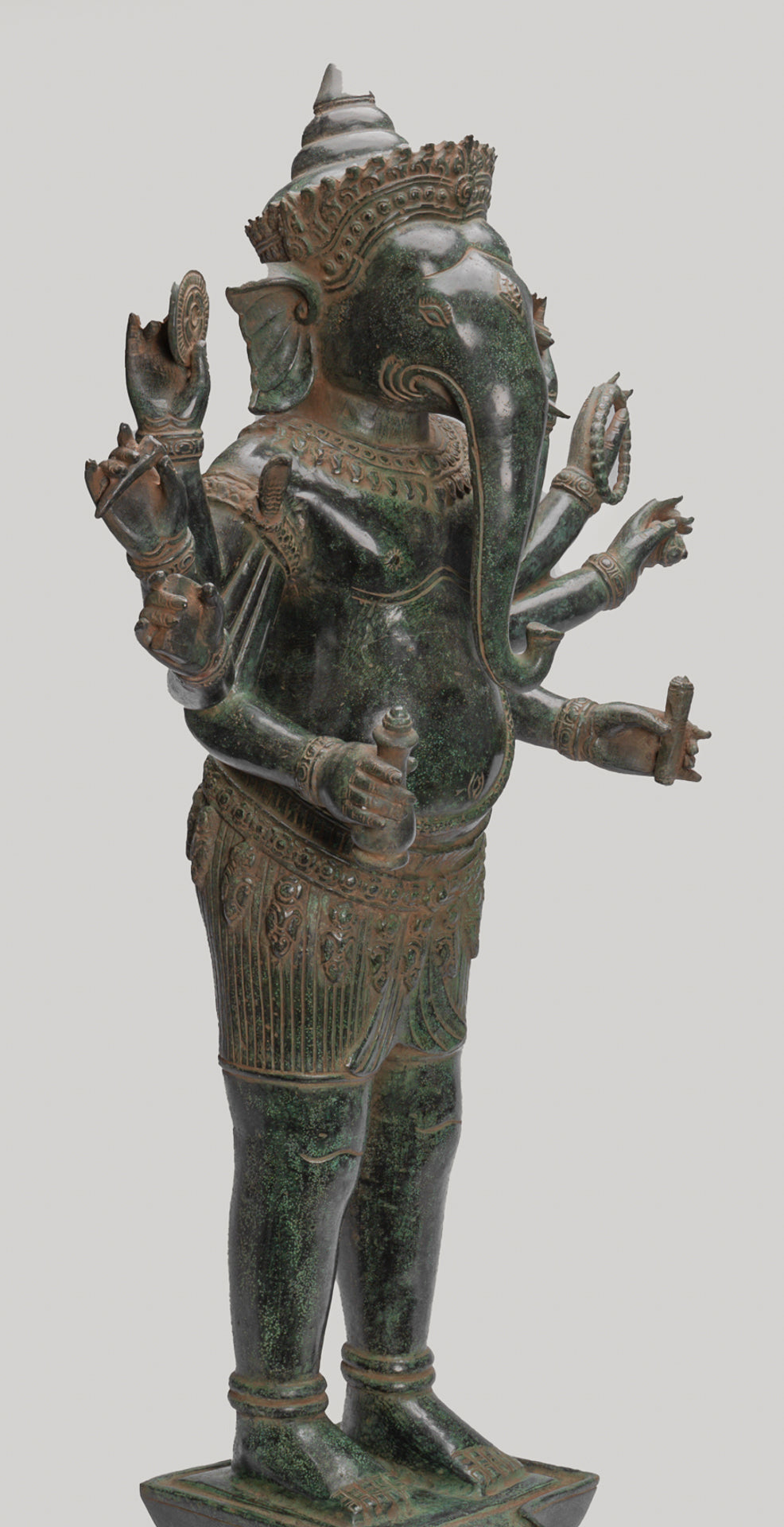 Antique Khmer Style Standing Bronze Bayon Ganesha Statue and Yoni - 86cm/34"