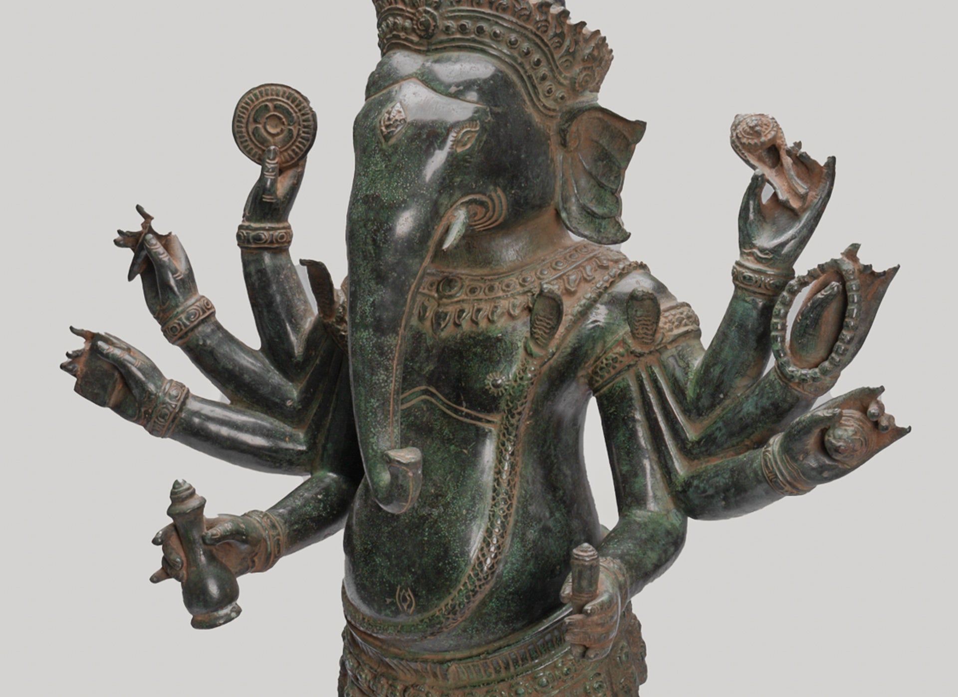 Antique Khmer Style Standing Bronze Bayon Ganesha Statue and Yoni - 86cm/34"