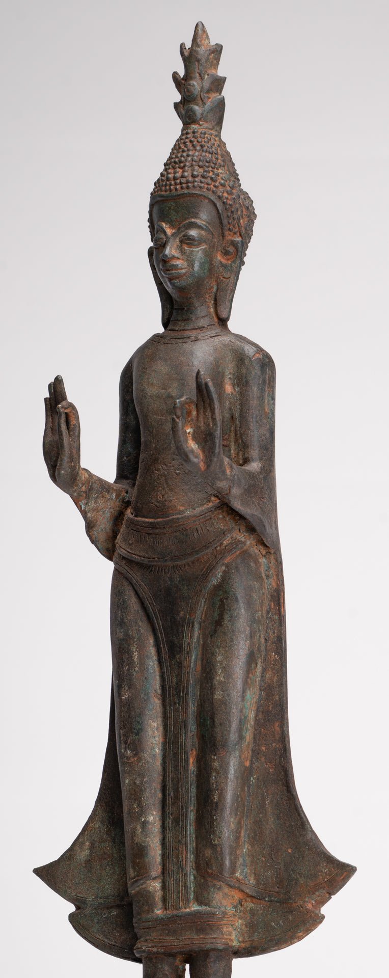 Buddha Statue - Antique Laos Style Standing Buddha Statue in Dharmachakra Teaching Mudra - 50cm/20"