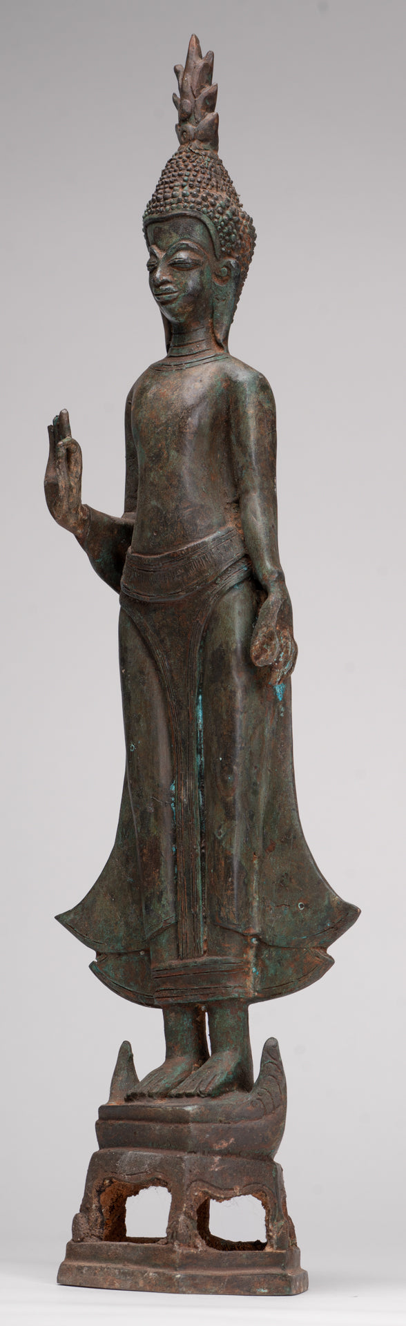 Buddha Statue - Antique Laos Style Standing Buddha Statue in Dharmachakra Teaching Mudra - 50cm/20"