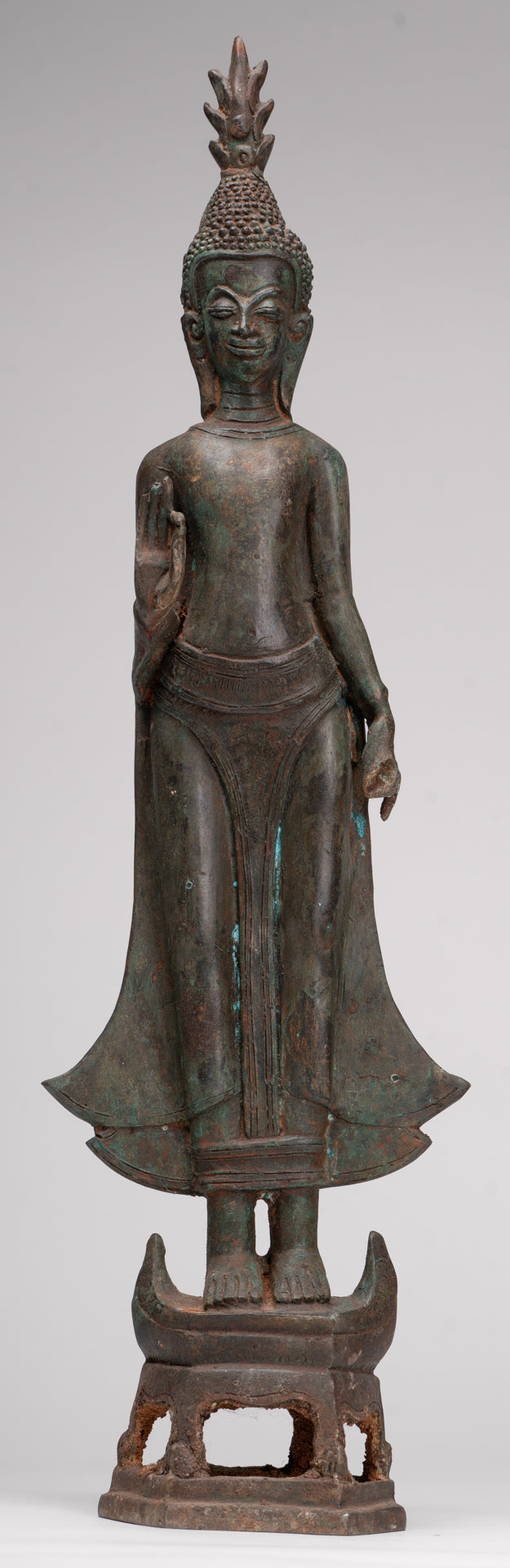 Buddha Statue - Antique Laos Style Standing Buddha Statue in Dharmachakra Teaching Mudra - 50cm/20"