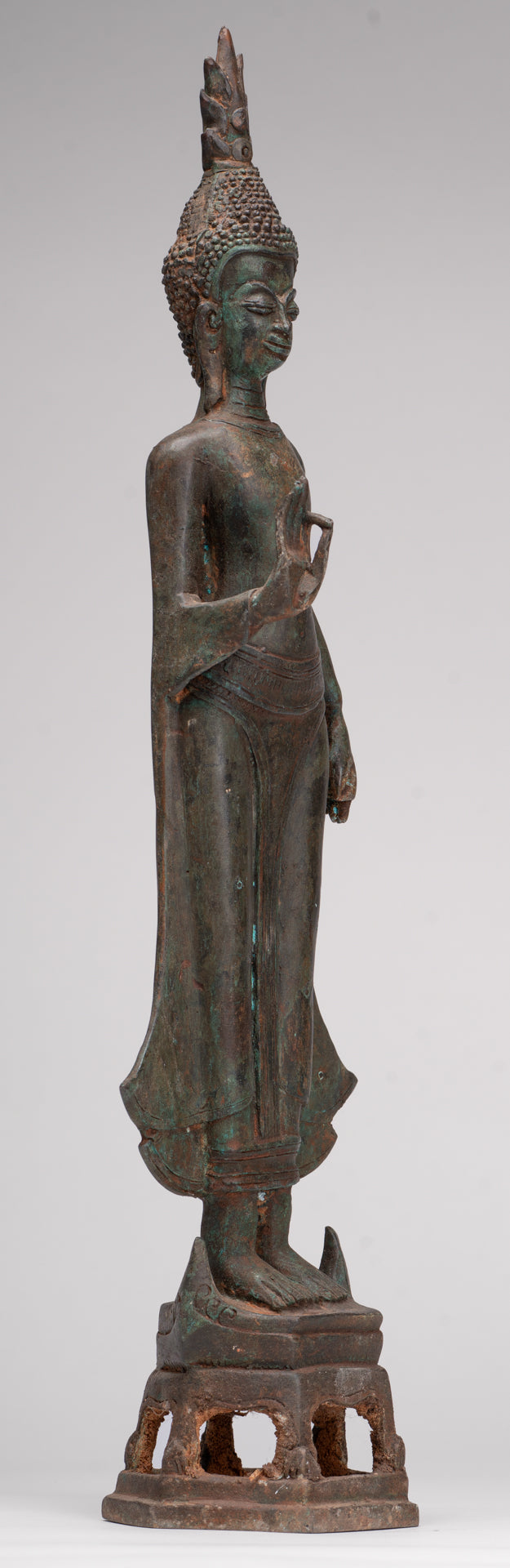 Buddha Statue - Antique Laos Style Standing Buddha Statue in Dharmachakra Teaching Mudra - 50cm/20"