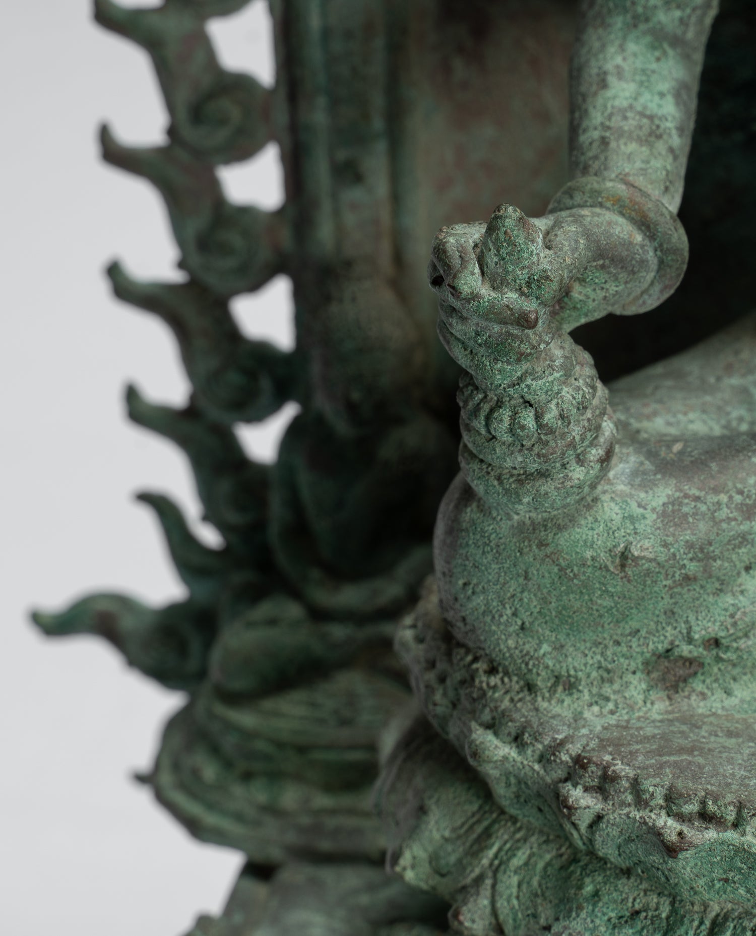 Lokeshvara Statue - Antique Indonesian Style Bronze Javanese Enthroned Seated Lokeshvara Statue -34cm/14"