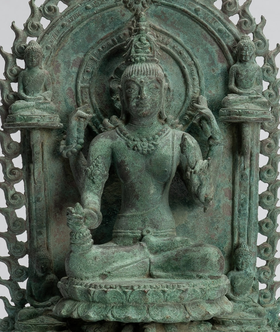 Lokeshvara Statue - Antique Indonesian Style Bronze Javanese Enthroned Seated Lokeshvara Statue -34cm/14"