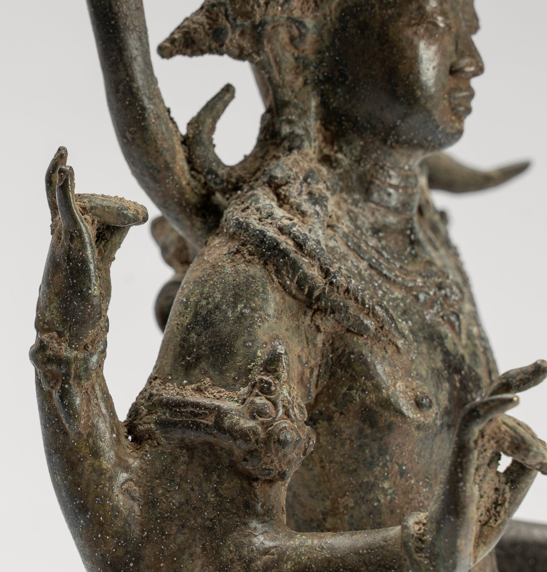 Shiva Statue - Antique Indonesian Style Bronze Javanese Standing 6-Arm Shiva Statue - 36cm/14"