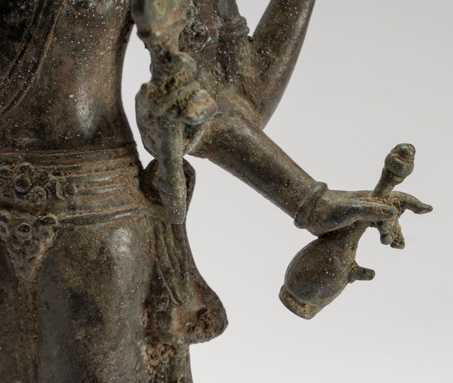 Shiva Statue - Antique Indonesian Style Bronze Javanese Standing 6-Arm Shiva Statue - 36cm/14"