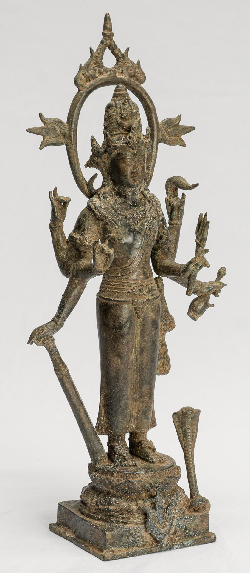 Shiva Statue - Antique Indonesian Style Bronze Javanese Standing 6-Arm Shiva Statue - 36cm/14"