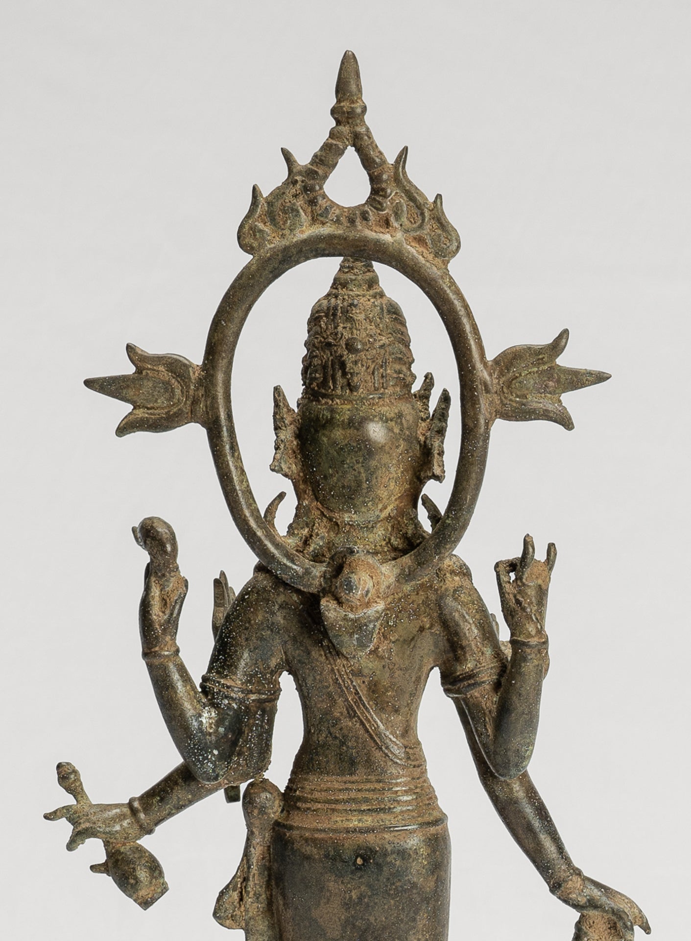 Shiva Statue - Antique Indonesian Style Bronze Javanese Standing 6-Arm Shiva Statue - 36cm/14"