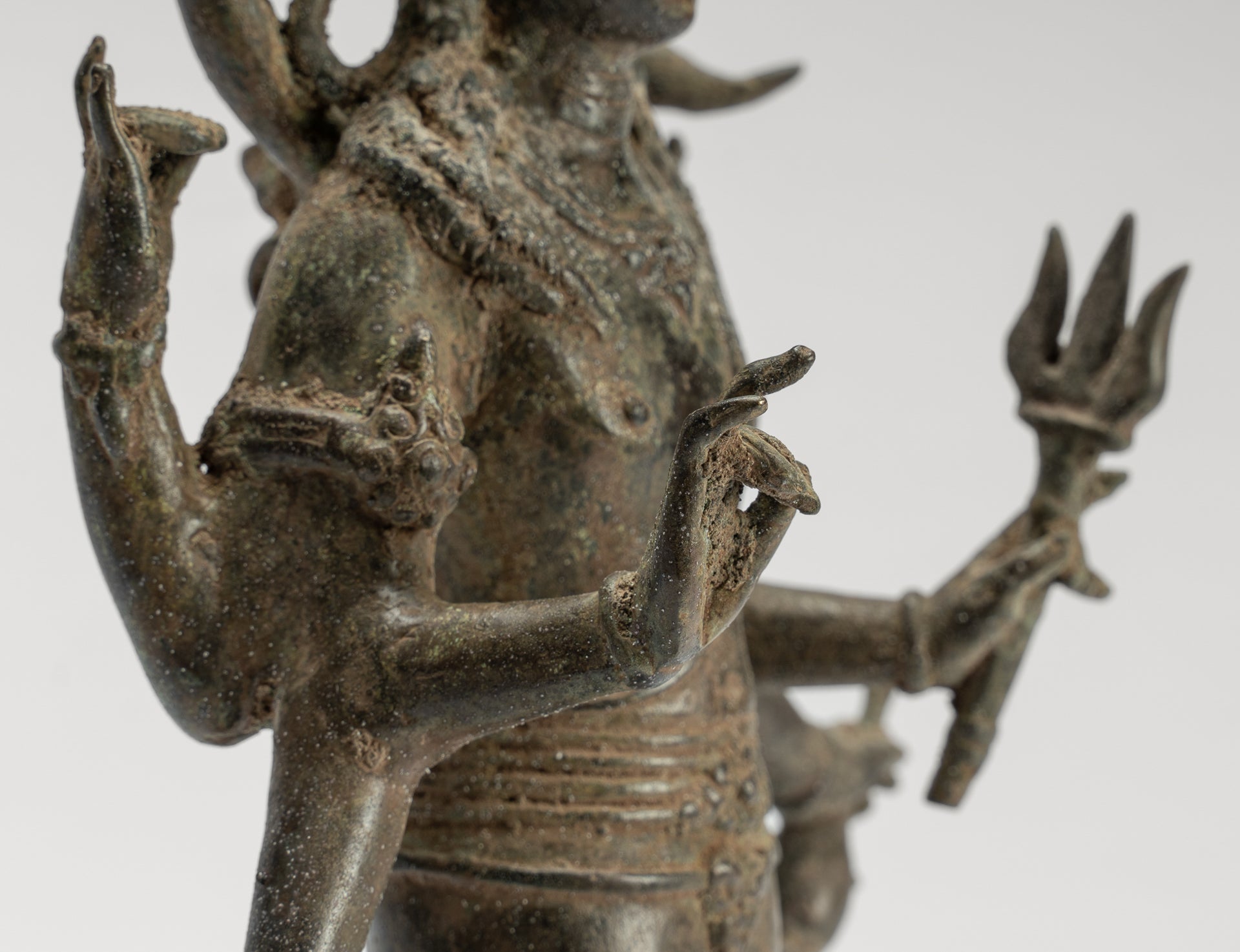 Shiva Statue - Antique Indonesian Style Bronze Javanese Standing 6-Arm Shiva Statue - 36cm/14"