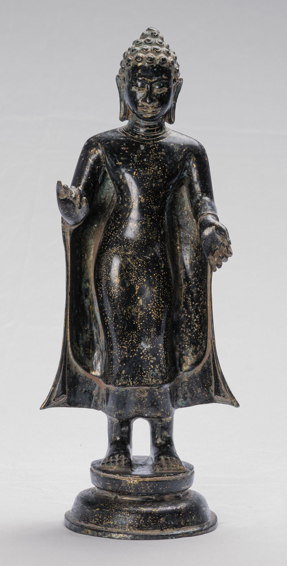 Buddha Statue - Antique Thai Style Dvaravati Bronze Standing Preaching Buddha Statue - 33cm/13"