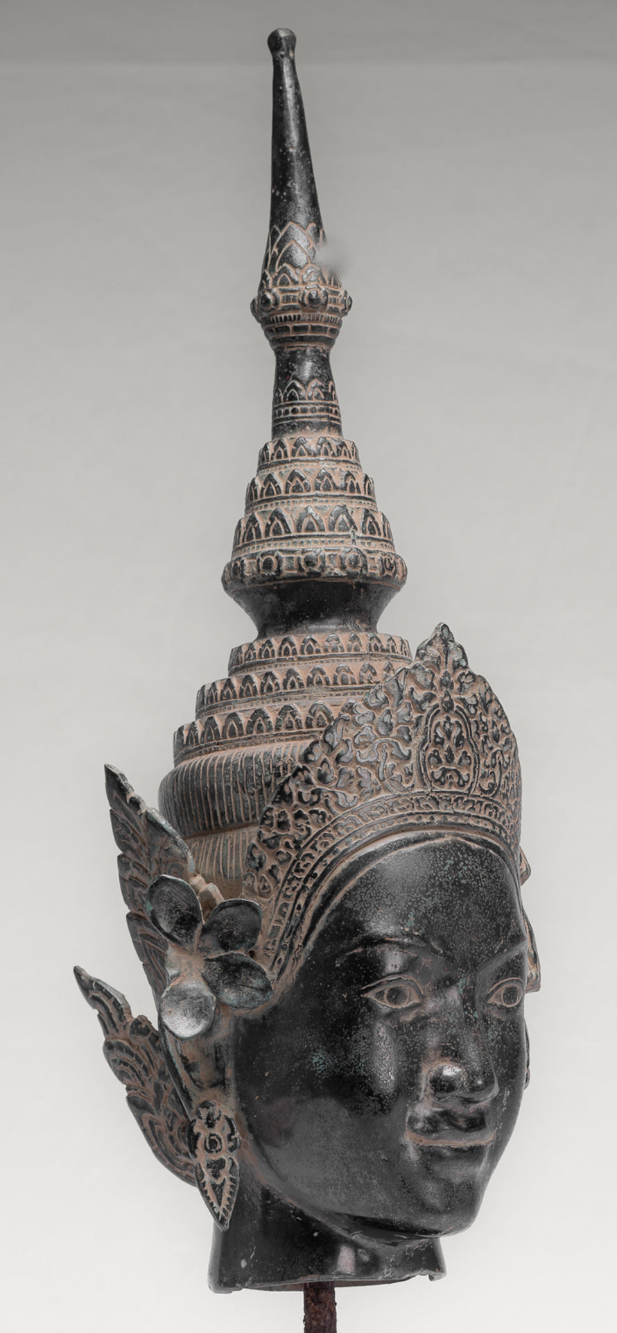 Apsara Statue - Antique Khmer Style Angkor Wat Bronze Mounted Apsara or Angel Head - 56cm/22"