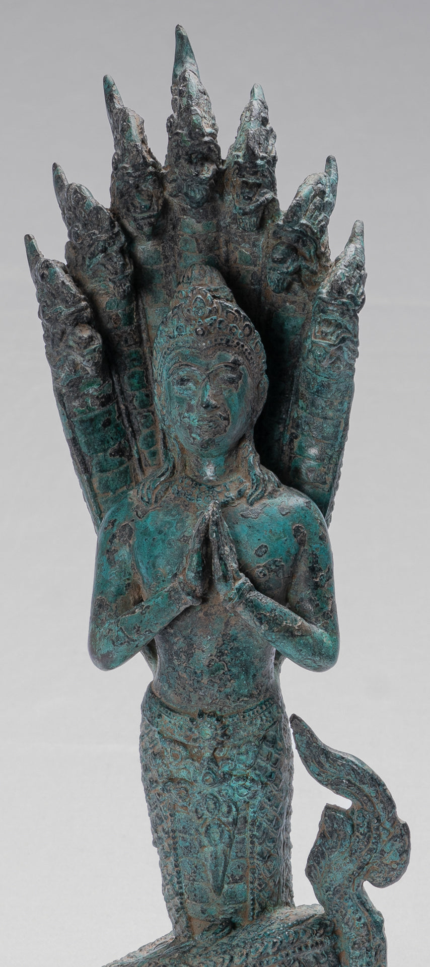Antique Khmer Style Bronze Female Deity with Naga Tail Statue - 36cm/14"