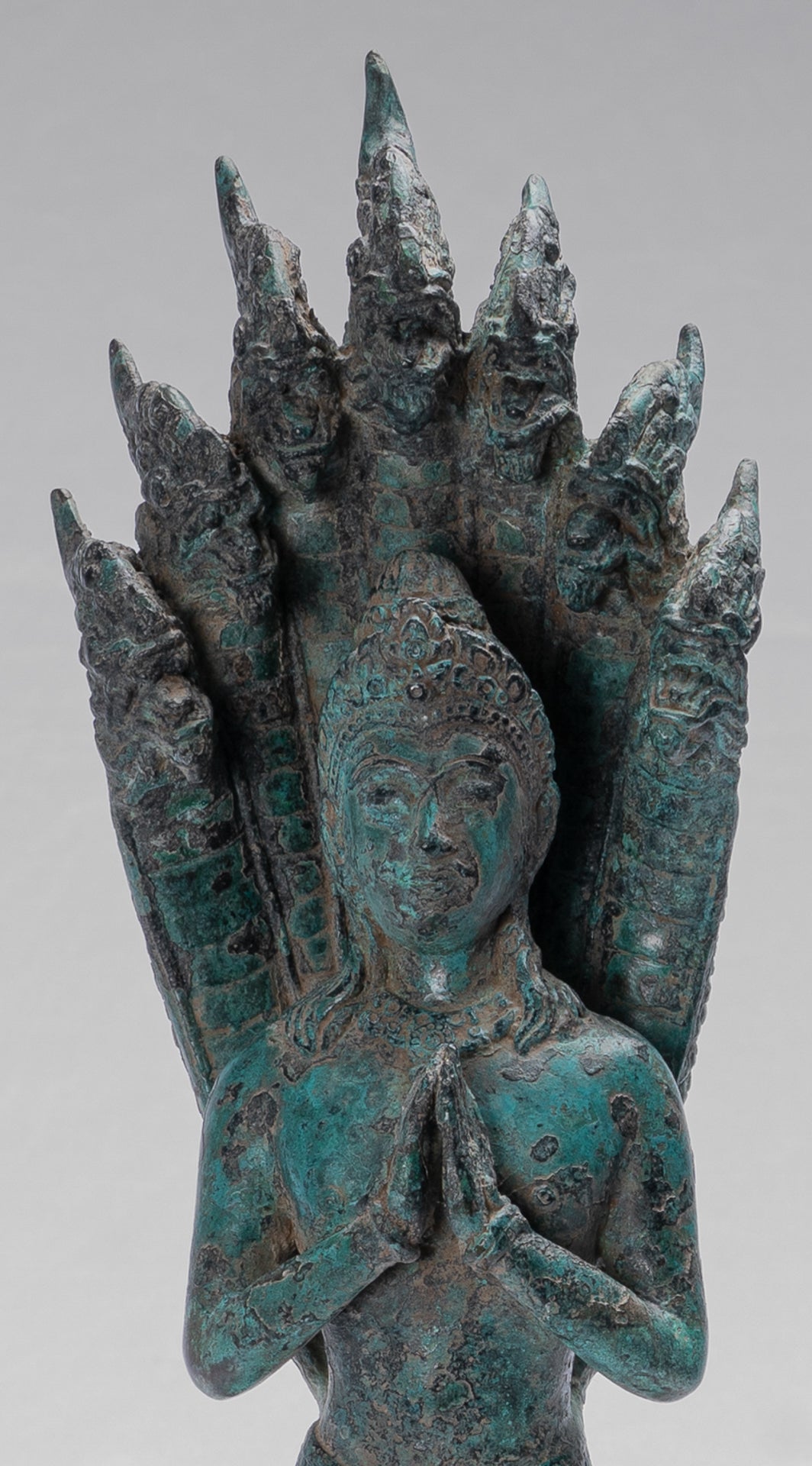 Antique Khmer Style Bronze Female Deity with Naga Tail Statue - 36cm/14"