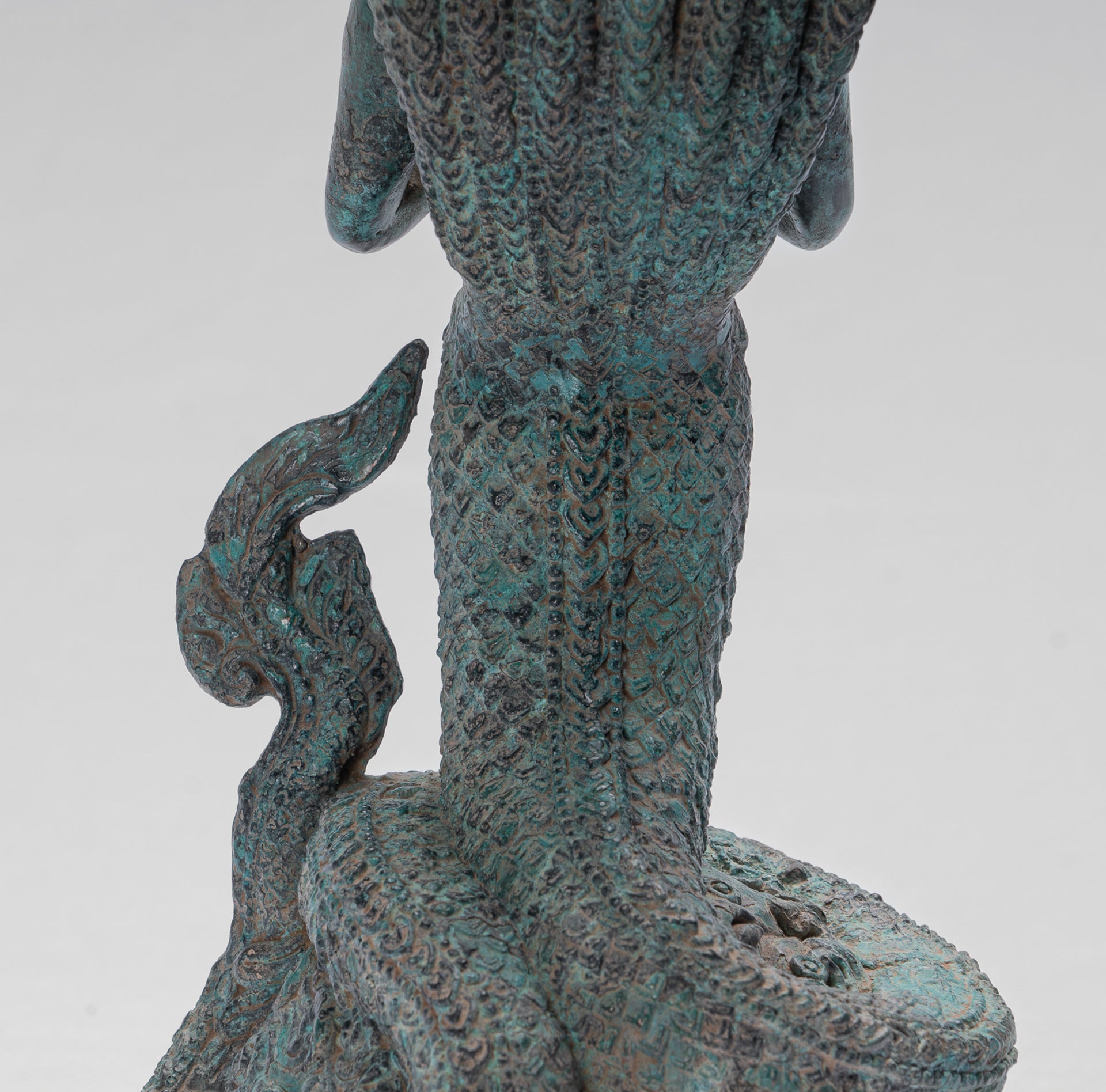 Antique Khmer Style Bronze Female Deity with Naga Tail Statue - 36cm/14"