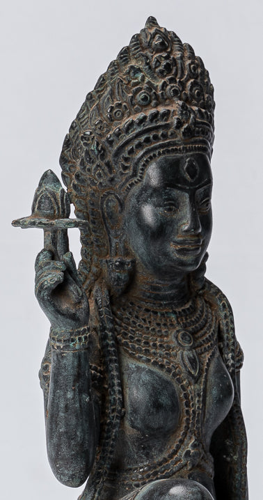 Apsara Statue - Antique Khmer Style Angkor Wat Bronze Kneeling Apsara or Angel - 35cm/14"