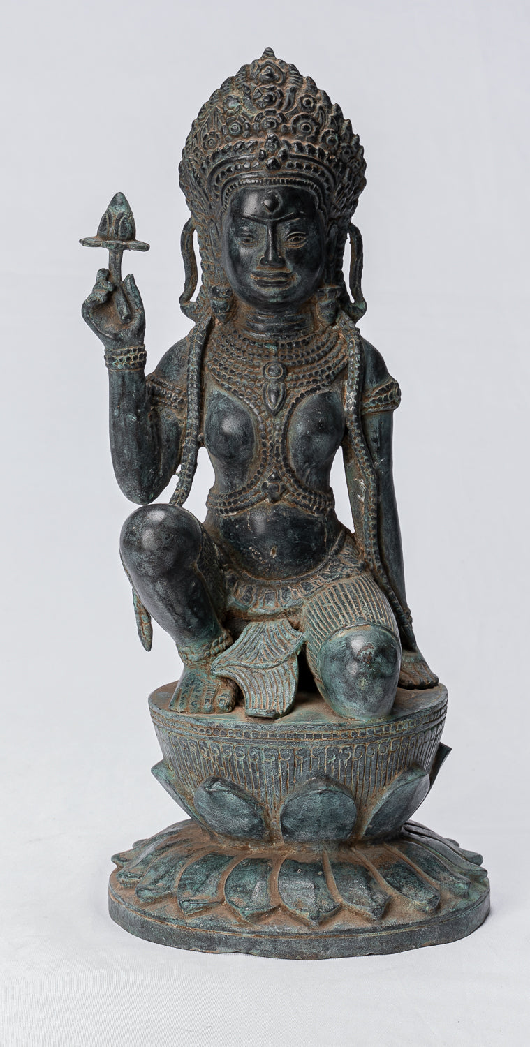 Apsara Statue - Antique Khmer Style Angkor Wat Bronze Kneeling Apsara or Angel - 35cm/14"