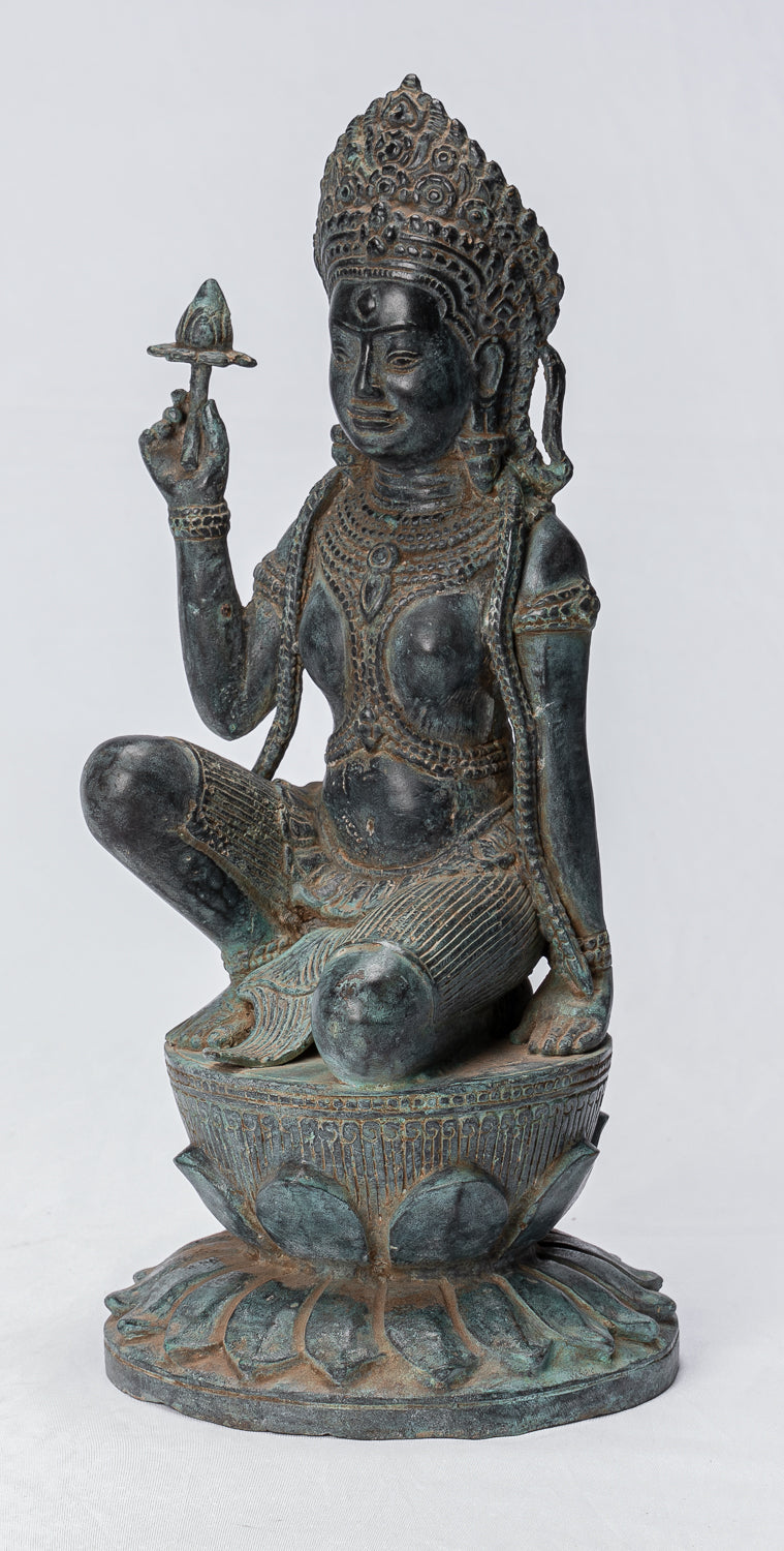 Apsara Statue - Antique Khmer Style Angkor Wat Bronze Kneeling Apsara or Angel - 35cm/14"