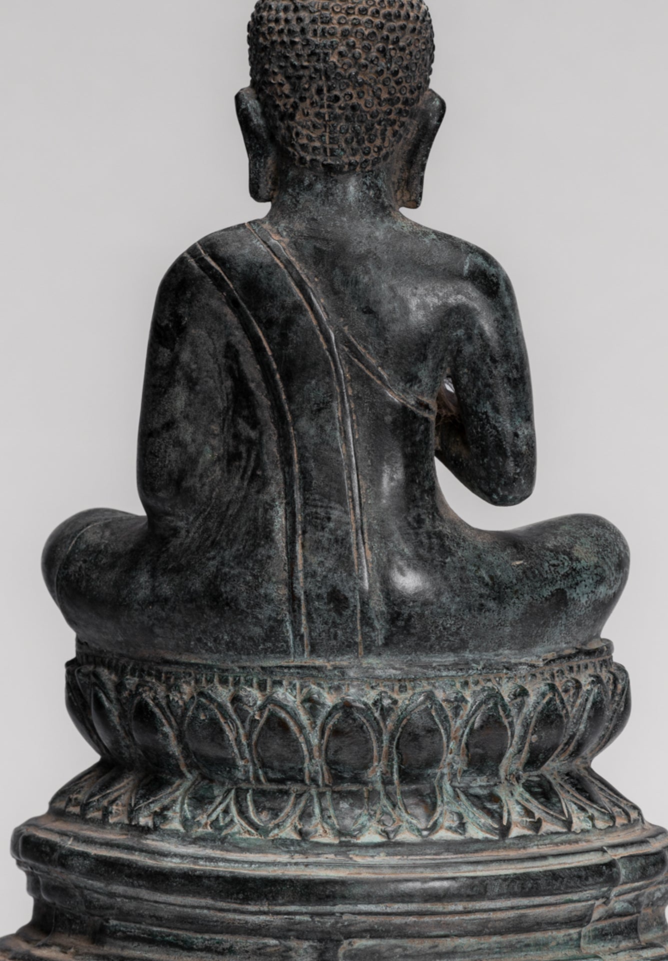 Buddha Statue - Buddha - Antique Khmer Style Enthroned Bronze Buddha Statue Teaching Mudra - 31cm/12"