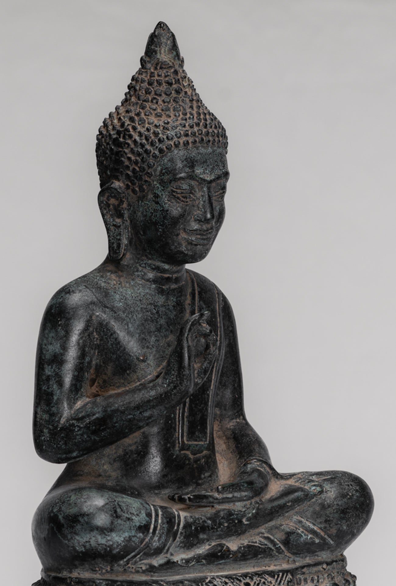 Buddha Statue - Buddha - Antique Khmer Style Enthroned Bronze Buddha Statue Teaching Mudra - 31cm/12"