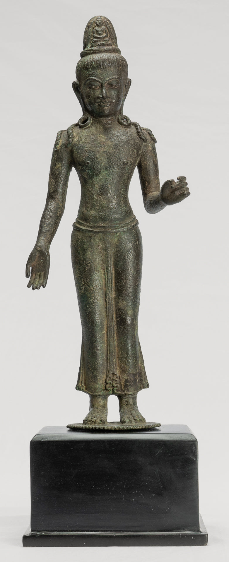 Antique Indonesian Style Javanese Majapahit Standing Bronze Lokeshvara Statue - Protector & Preserver - 44cm/18"