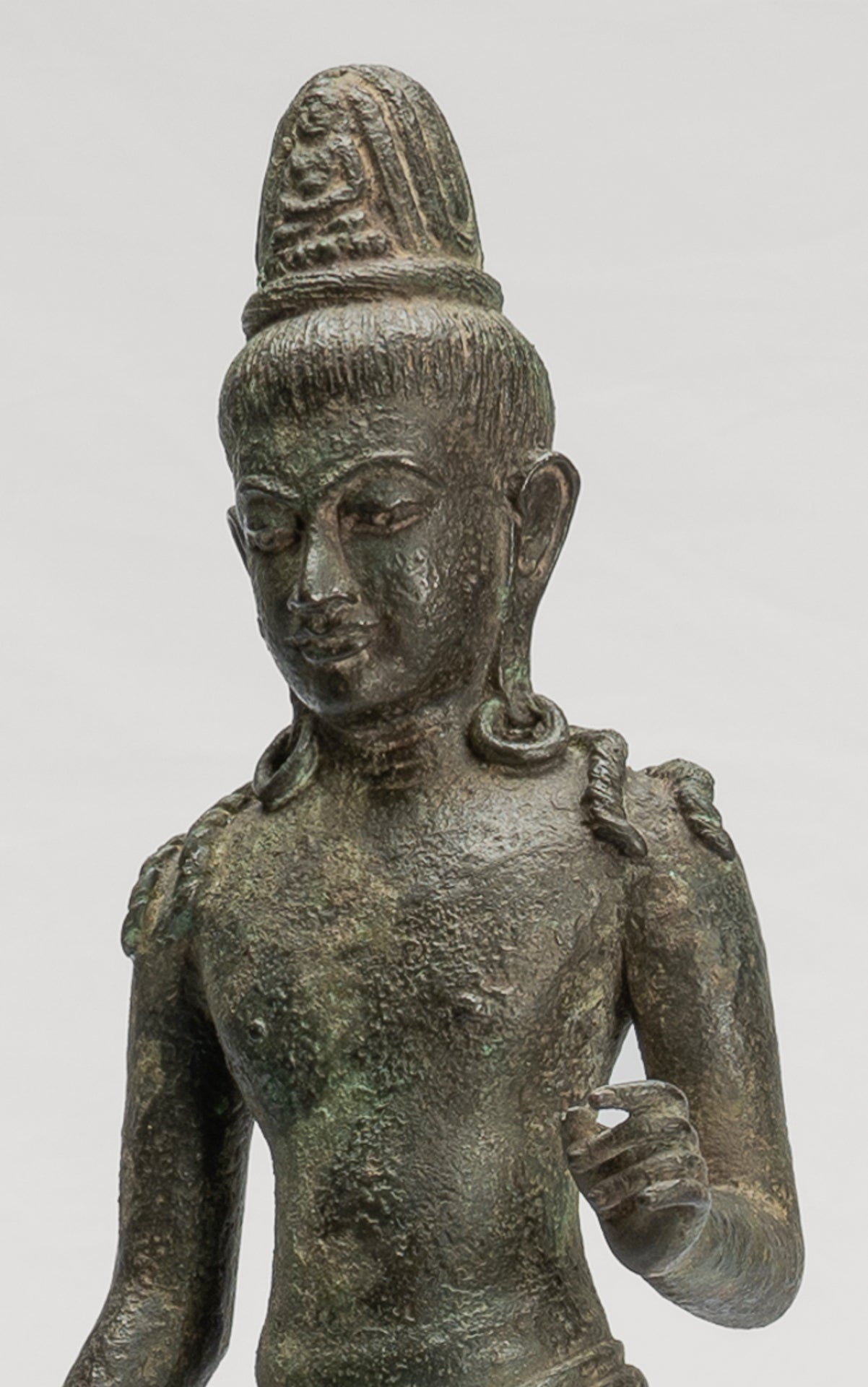 Antique Indonesian Style Javanese Majapahit Standing Bronze Lokeshvara Statue - Protector & Preserver - 44cm/18"