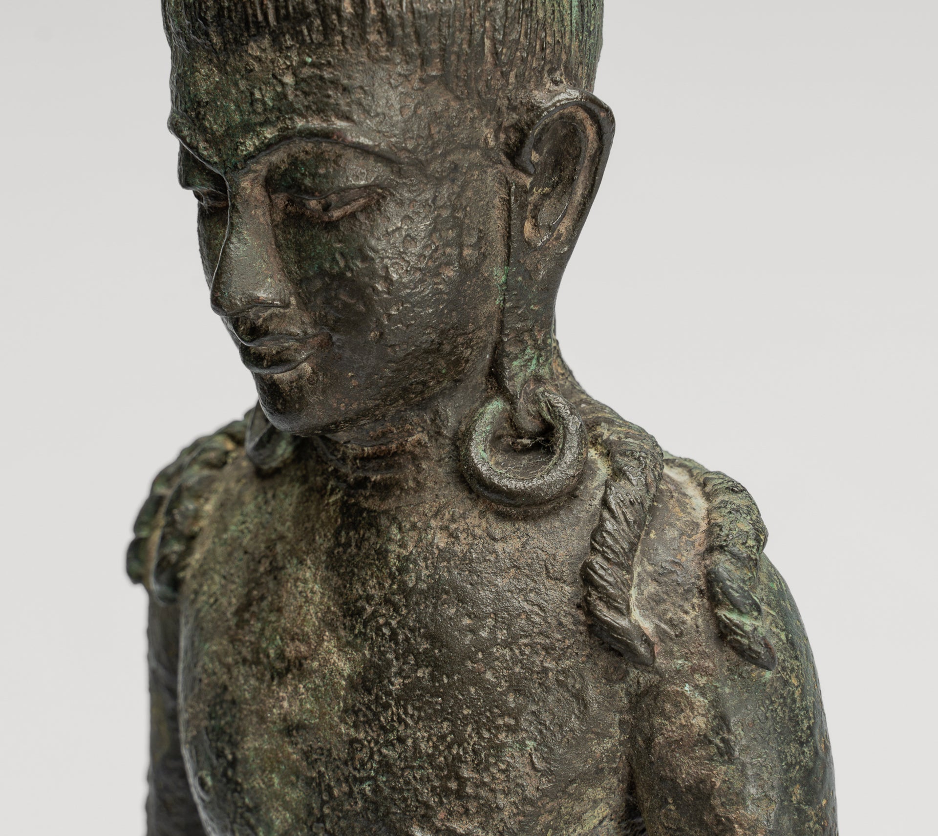 Antique Indonesian Style Javanese Majapahit Standing Bronze Lokeshvara Statue - Protector & Preserver - 44cm/18"