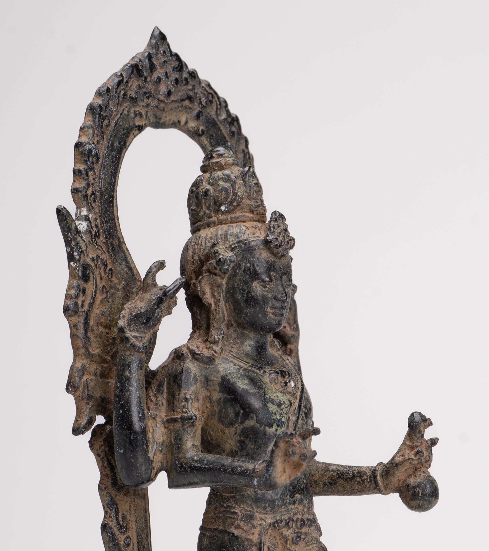 Vishnu - Antique Indonesian Style Majapahit Standing Bronze Vishnu Statue - 24cm/10"