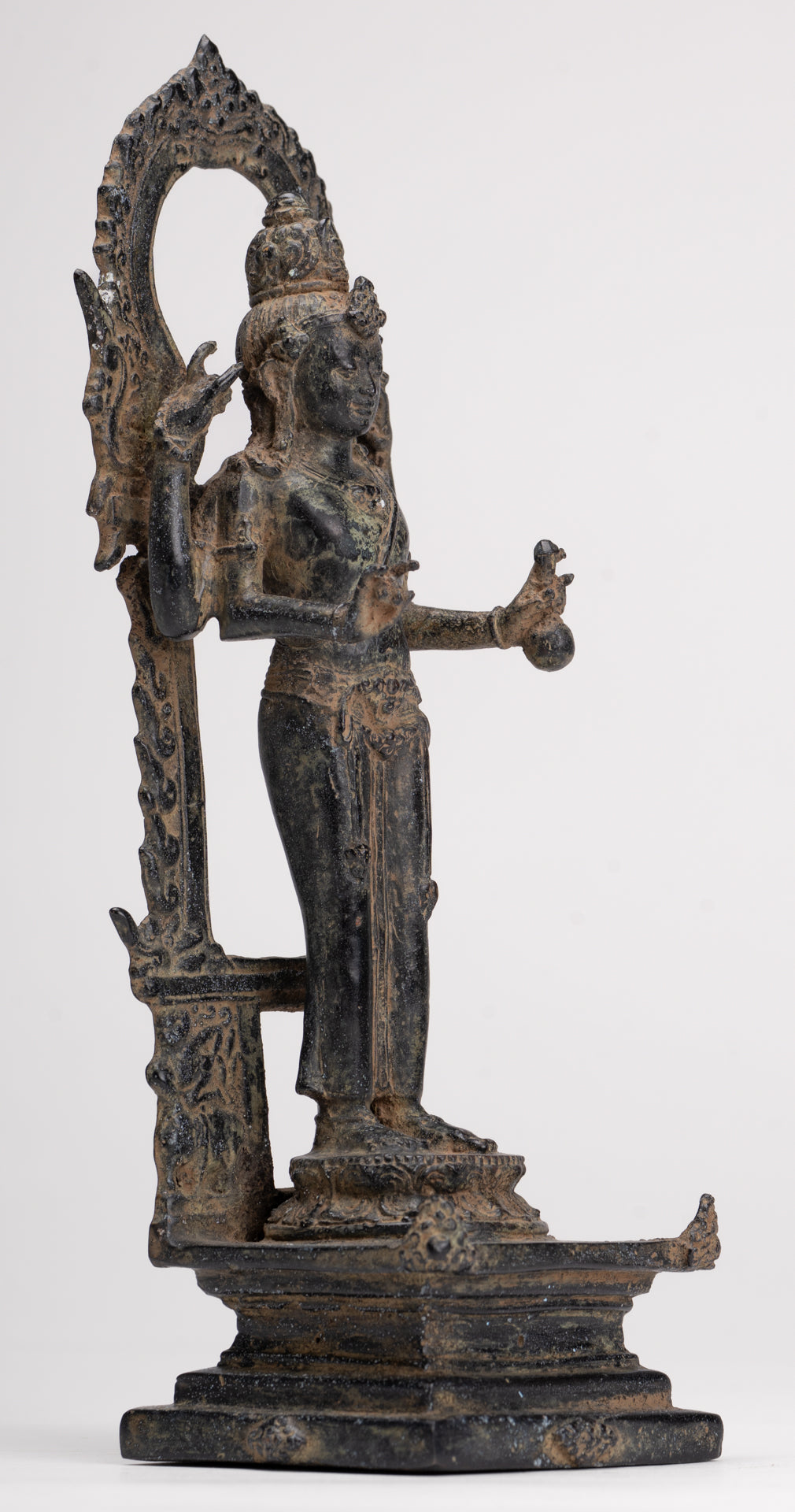 Vishnu - Antique Indonesian Style Majapahit Standing Bronze Vishnu Statue - 24cm/10"