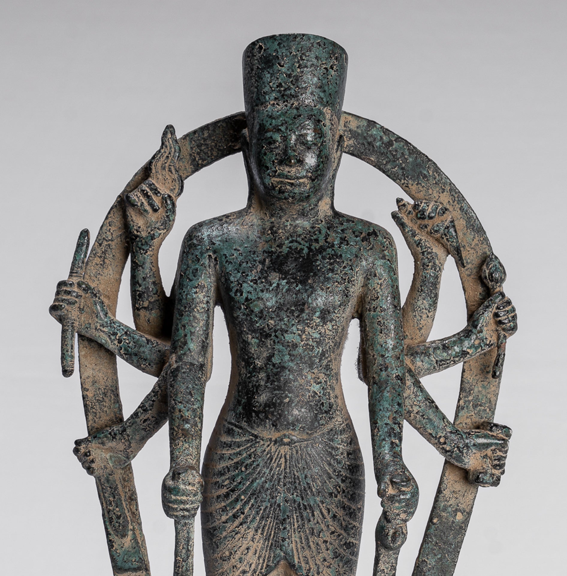 Antique Khmer Style 8 Arm Phnom Kulen Vishnu Statue - Protector & Preserver - 34cm/14"