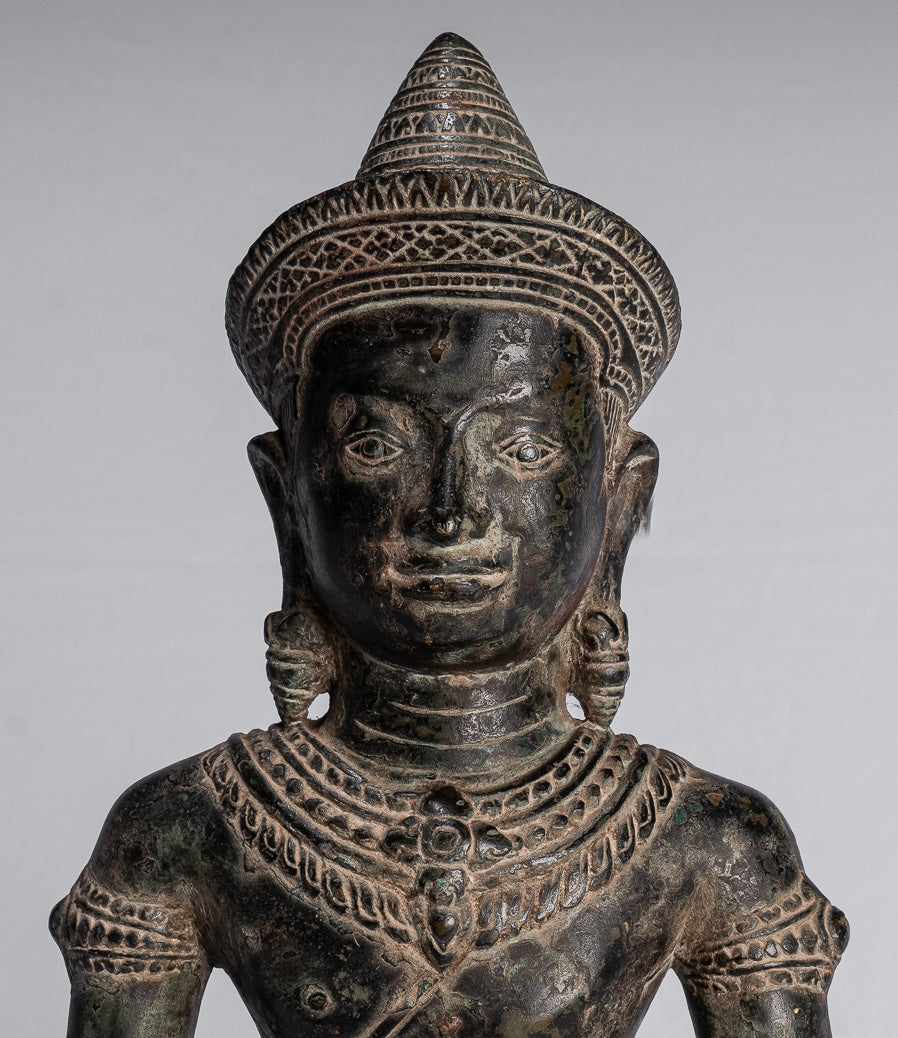 Buddha Statue - Antique Khmer Style Bronze Seated Amitbha Meditation Buddha Statue - 34cm/14"