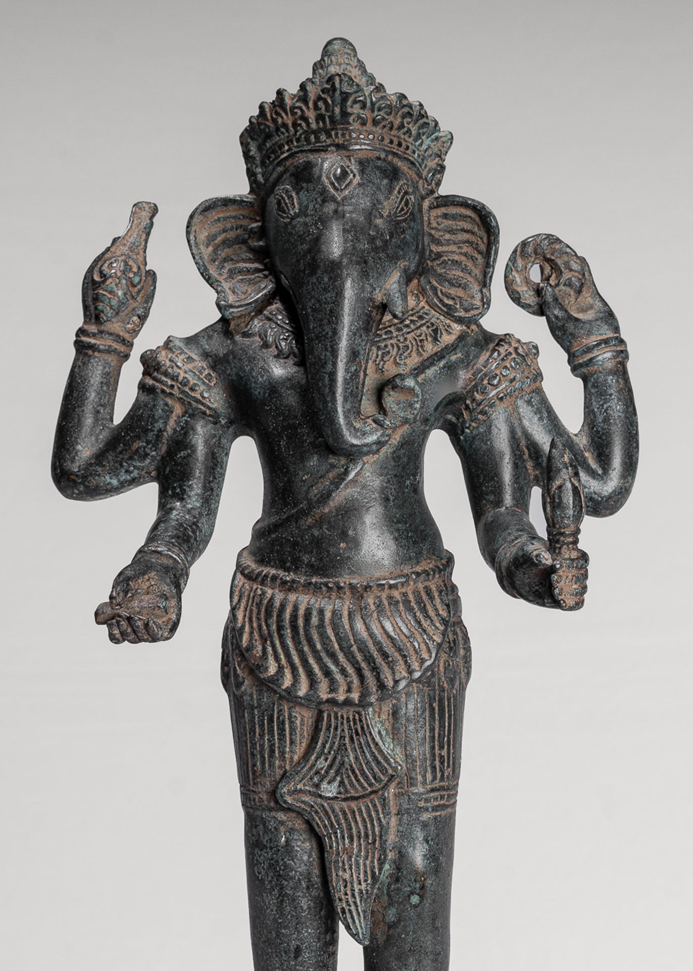 Ganesha Statue - Antique Khmer Style Standing Bronze Bayon Ganesh Statue - 40cm/16"