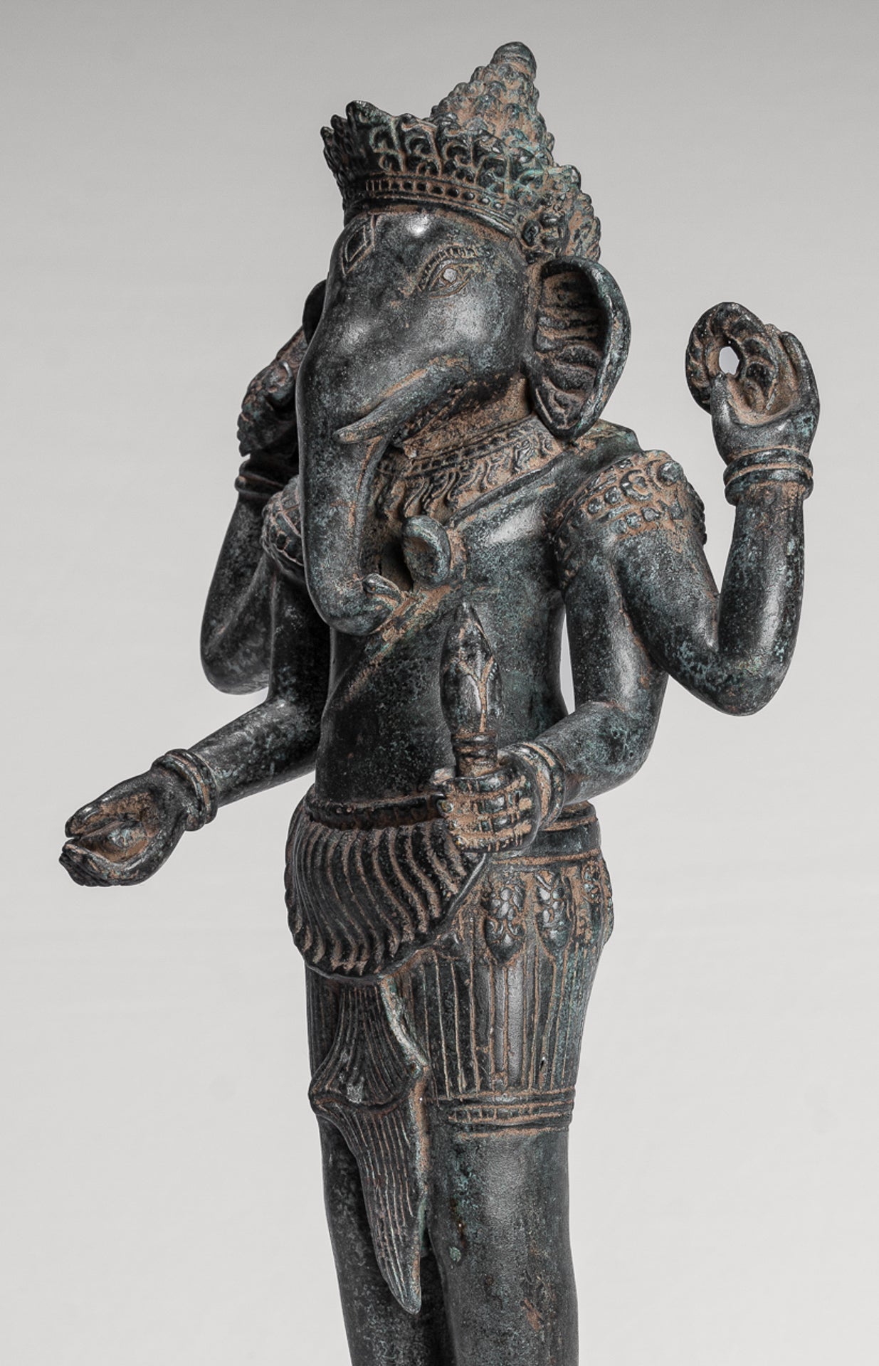 Ganesha Statue - Antique Khmer Style Standing Bronze Bayon Ganesh Statue - 40cm/16"