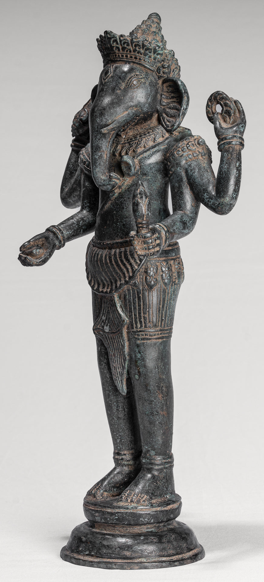 Ganesha Statue - Antique Khmer Style Standing Bronze Bayon Ganesh Statue - 40cm/16"