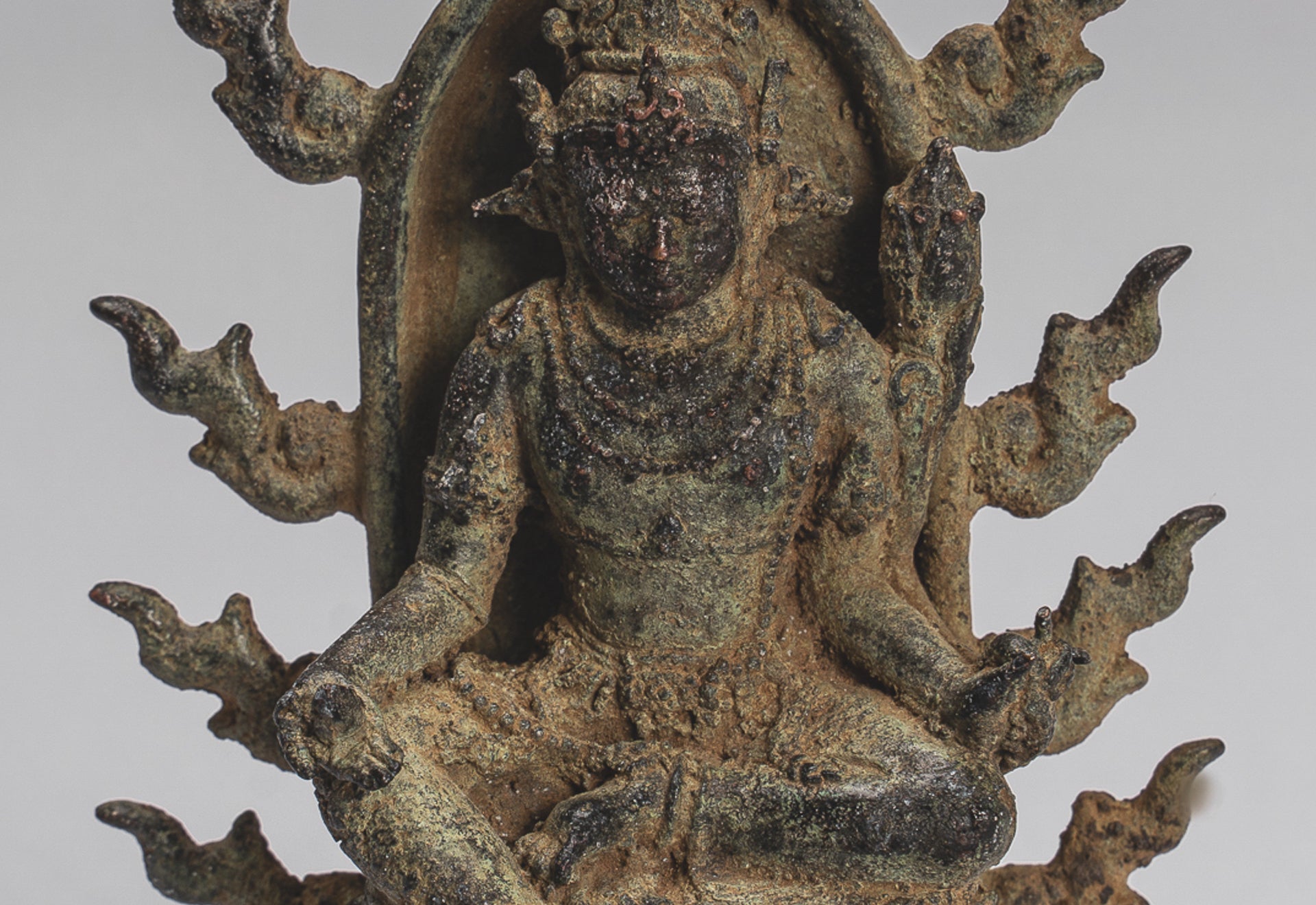 Tara Statue - Antique Java Style Majapahit Seated Bronze Devi Tara Statue - 13cm/5"