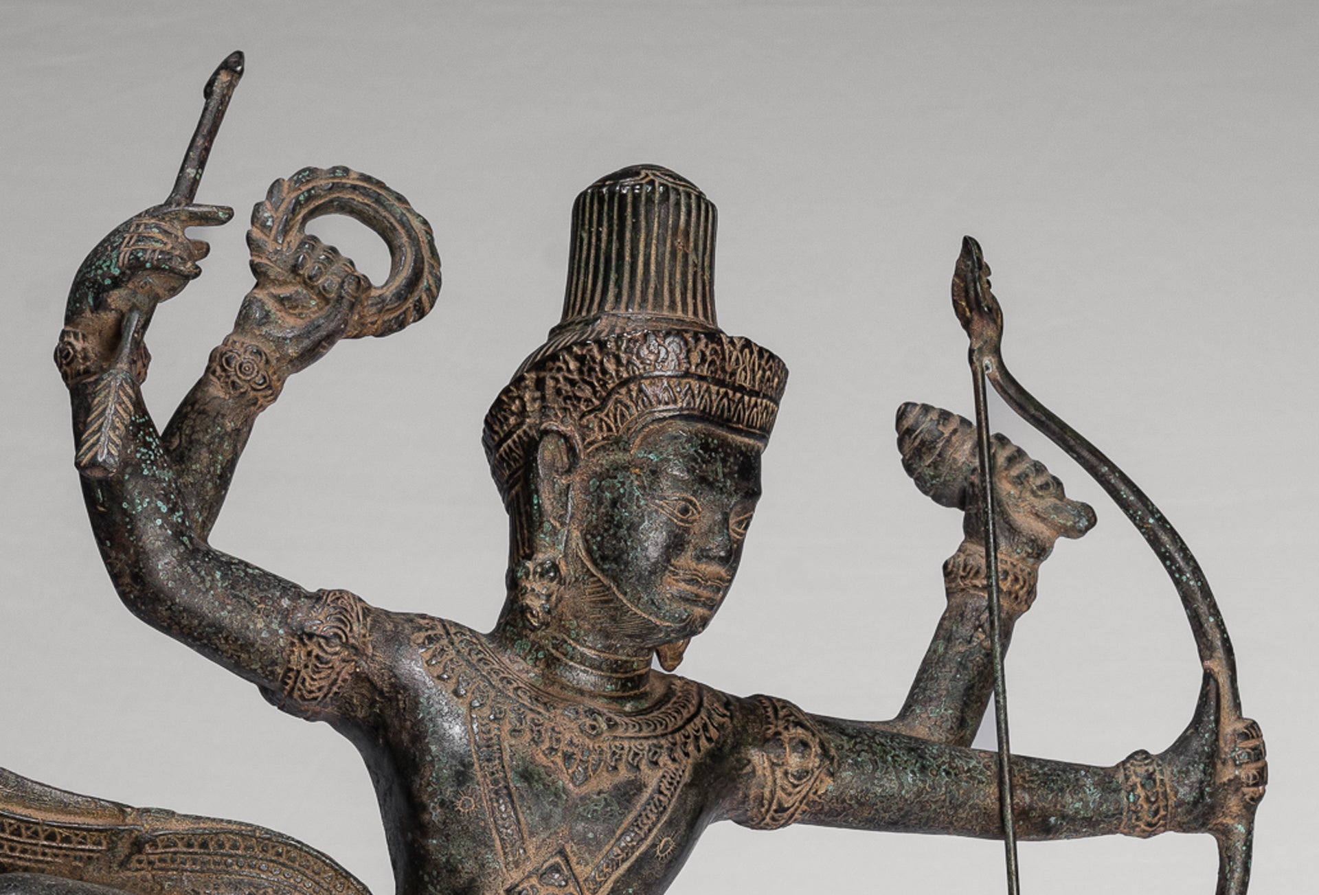 Vishnu - Antique Khmer Style Bronze Archer Vishnu Statue with Sharanga (Bow) - 50cm/20"